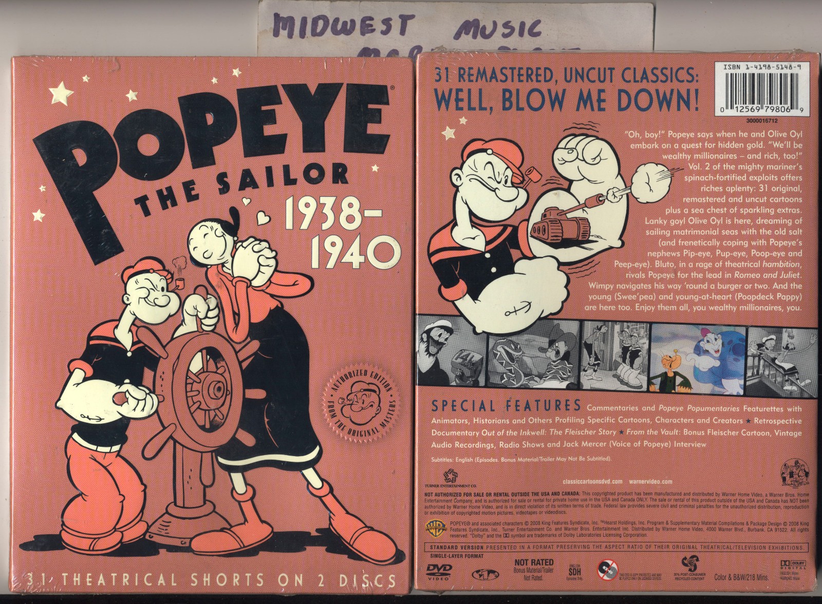 Popeye The Sailor: 1938-1940 Volume Two - Brand New MINT Sealed 2DVD w 31 'toons