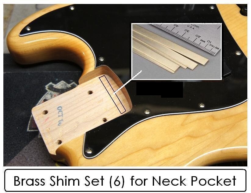GeetarGizmos BRASS SHIM SET (6) for Bolt-On Neck - Fender Strat Tele...