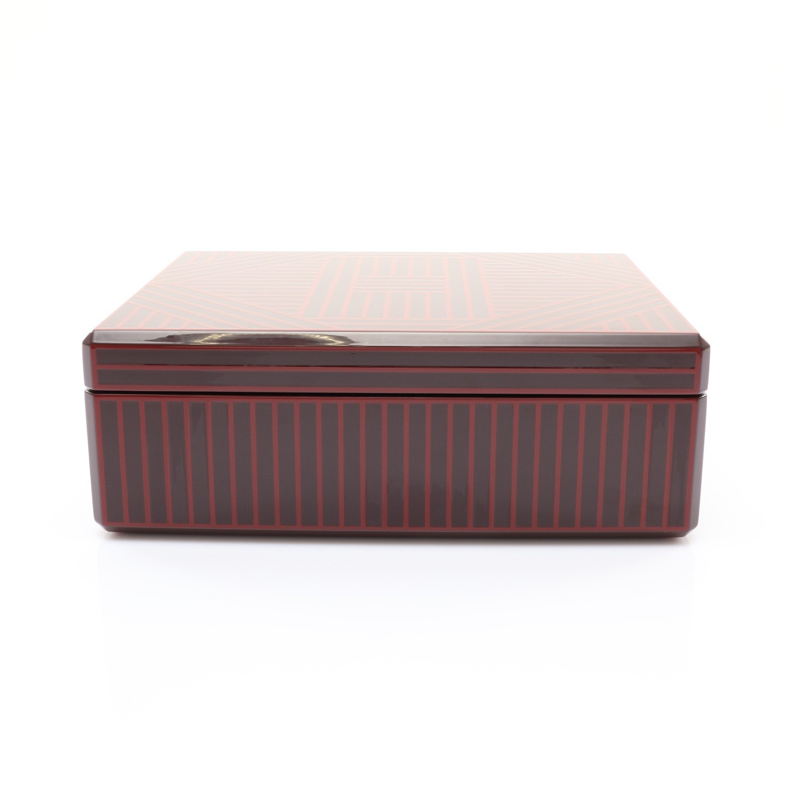 Hermès Facettes H Ruban Watch Box Lacquer Wood Velvet Red Brown H311751M 01
