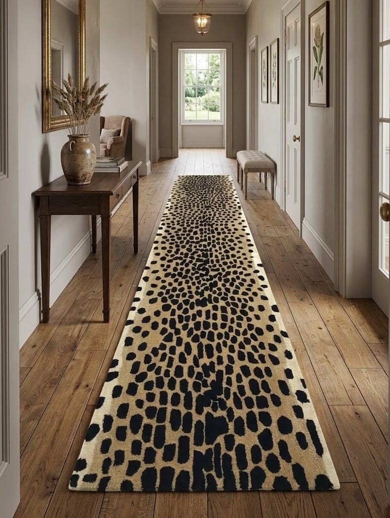 Hand-Tufted Wool Leopard Runner Rug Abstract Animal Print Hallway Handmade Rug