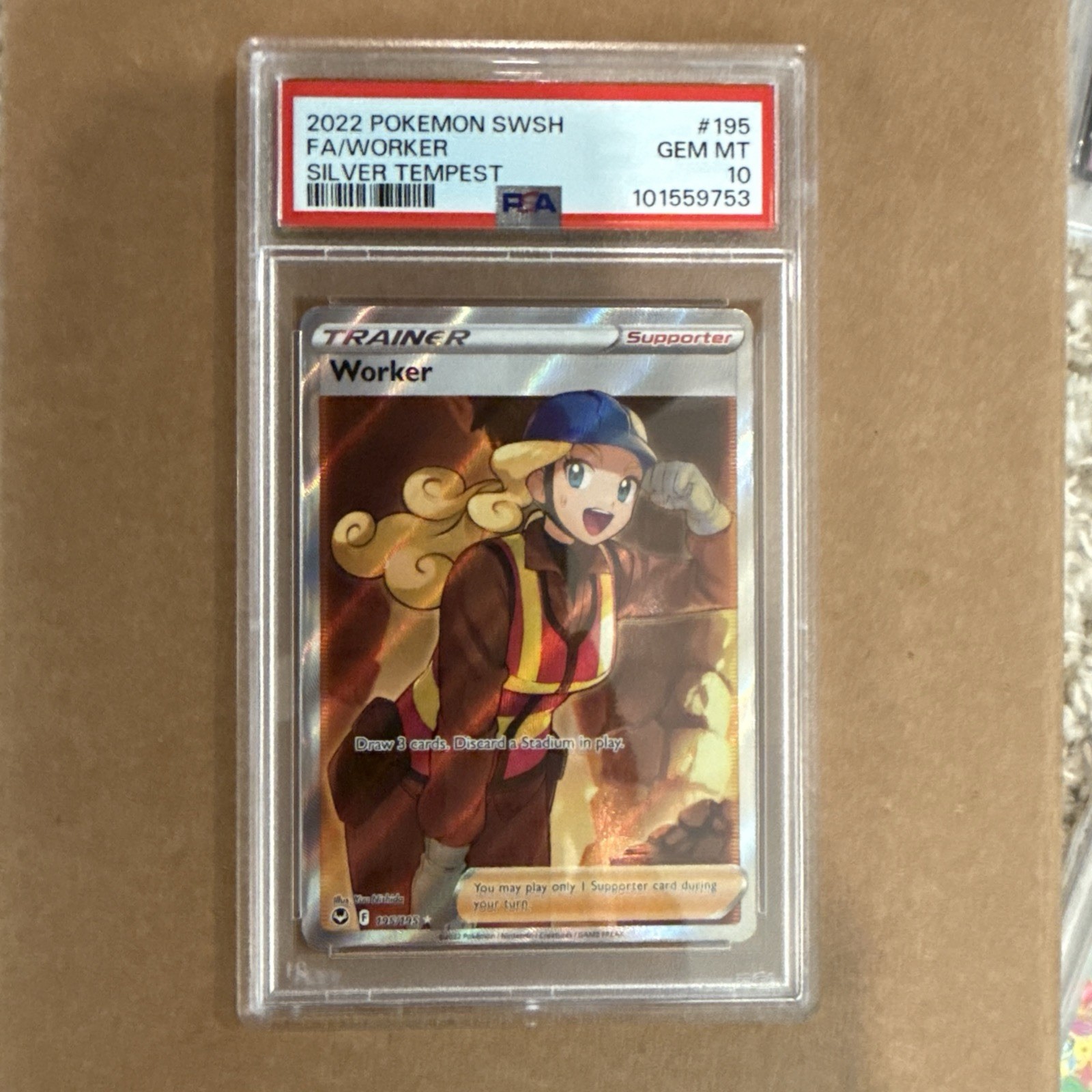 2022 Pokemon Sword & Shield Silver Tempest #195 Fa/Worker Silver Tempest PSA 10