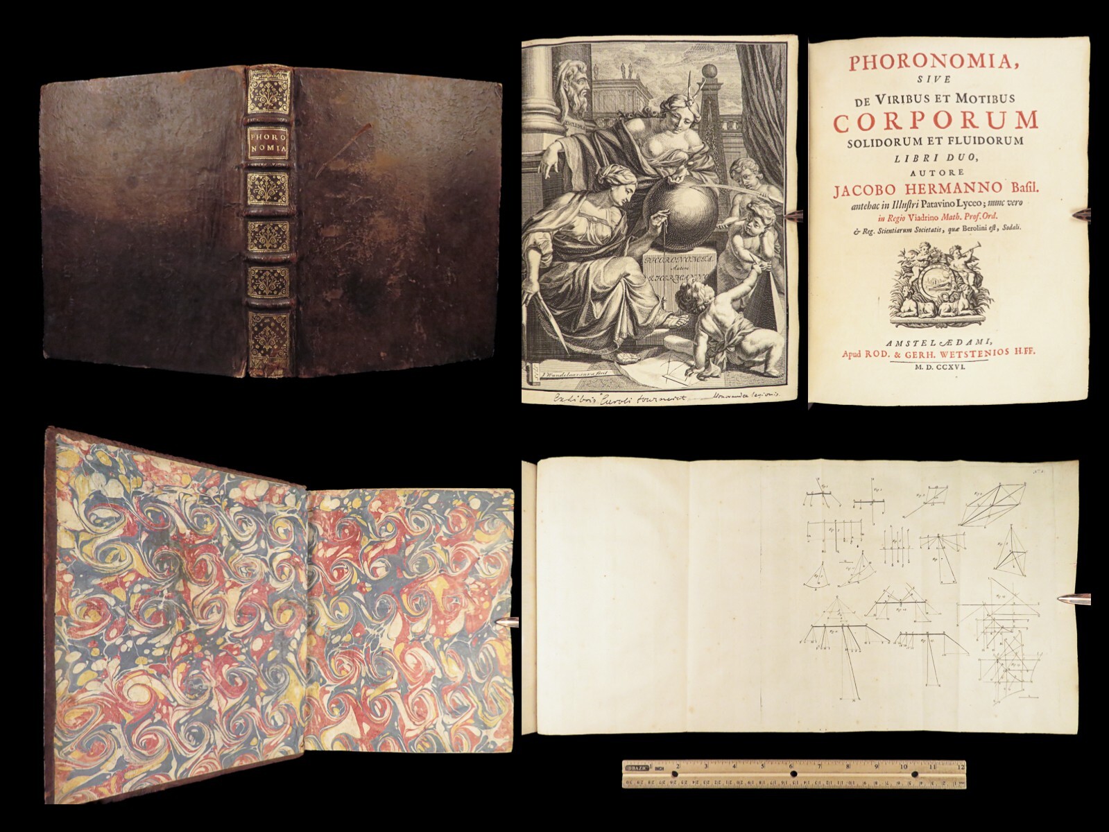 1716 Phoronomia 1st by Hermann | Isaac NEWTON Law of Motion Illustrated PHYSICS