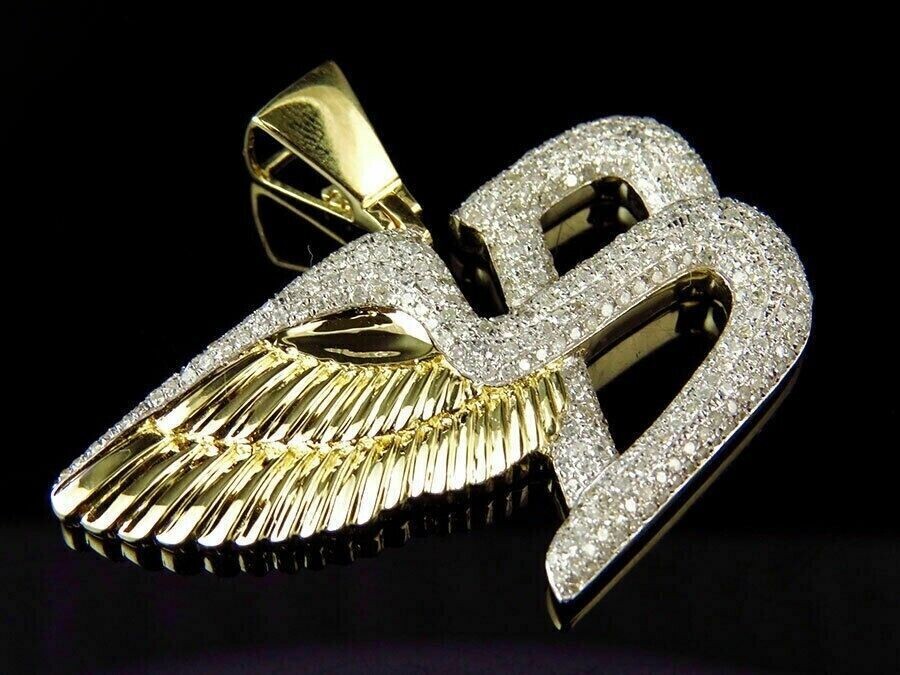 1.80Ct Round Diamond Bentley Flying B Pendant 14K Yellow Gold Plated Silver