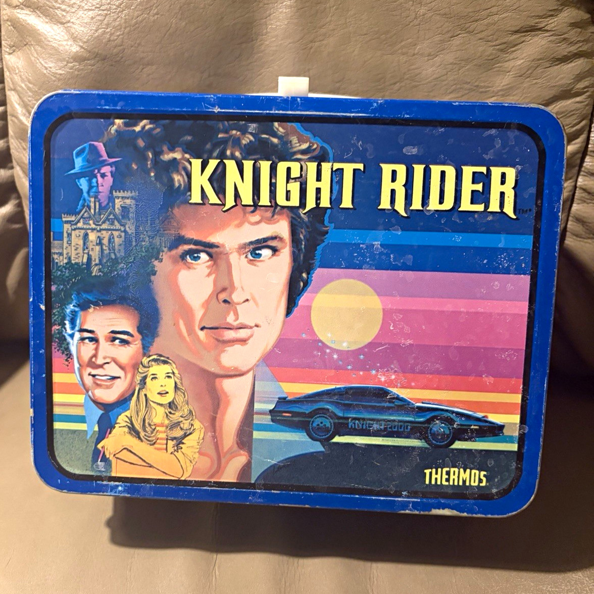 Vintage 1983 Knight Rider Metal Lunch Box WITH Matching Thermos - Complete Set