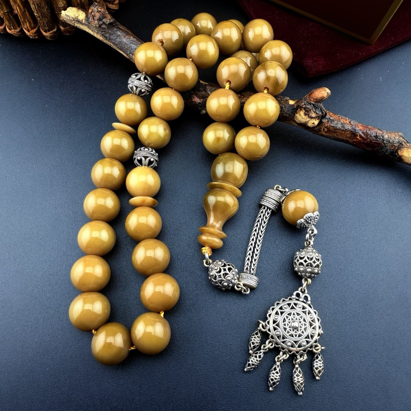 Old Afghani Misky 33-Bead Islamic Tasbih مسباح مسبحة مسكي افغاني قديم شرابا فضة Old Afghani Misky 33-Bead Islamic Tasbih مسباح مسبحة مسكي افغاني قديم شرابا فضة