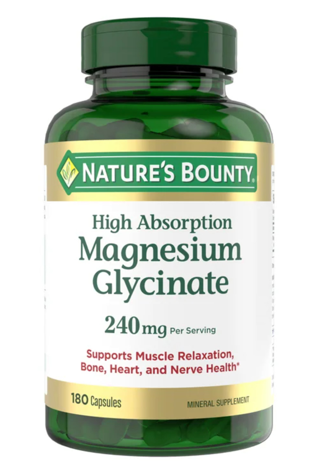 Nature's Bounty High Absorption Magnesium Glycinate 240 mg, 180 Caps EXP 10/2027 Nature's Bounty High Absorption Magnesium Glycinate 240 mg, 180 Caps EXP 10/2027