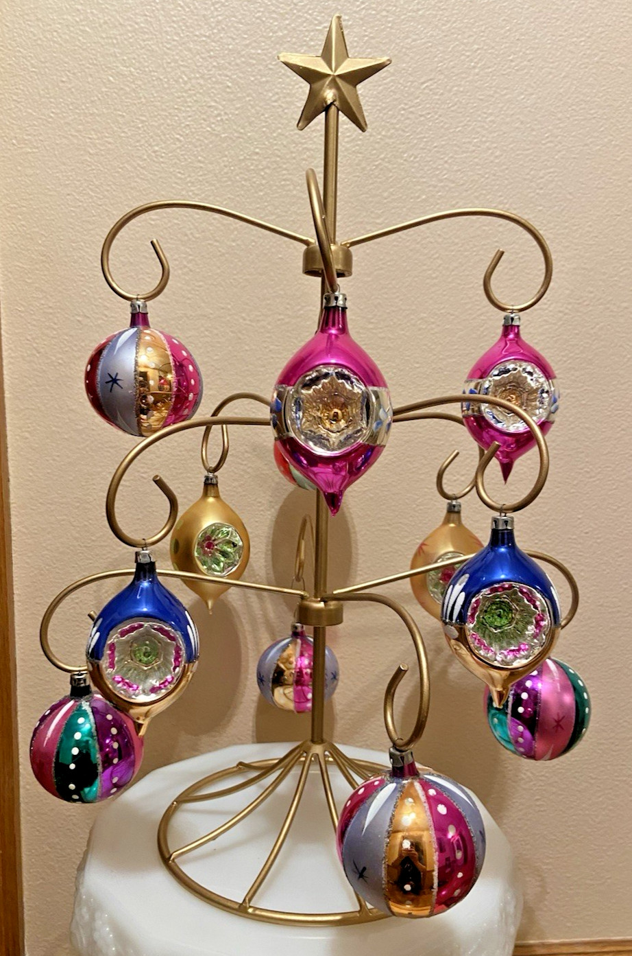Vtg lot Poland Hand Painted Glass Mercury Christmas Ornaments Indent Drop w Box