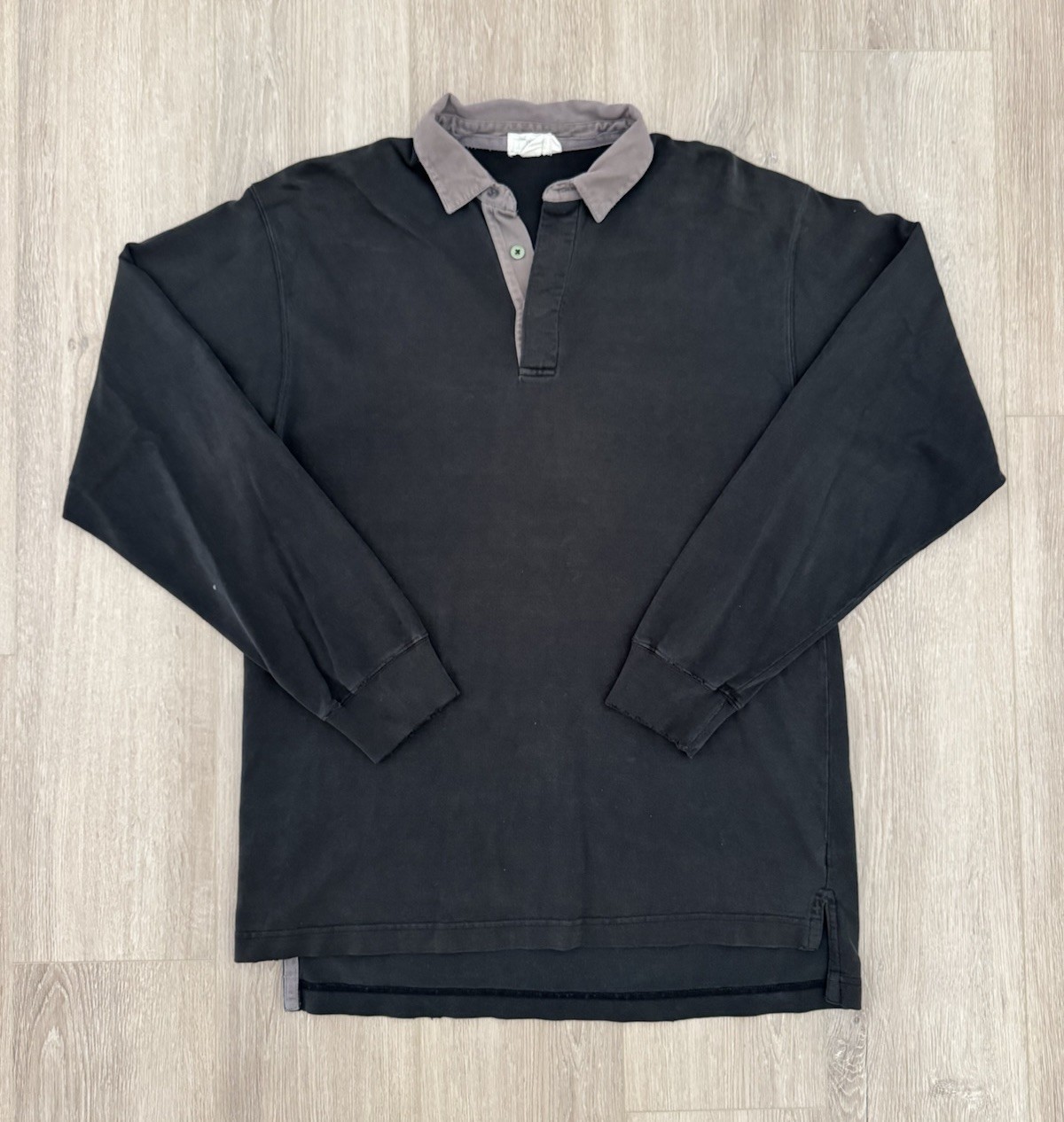 vintage 90s J Crew Rugby Polo Longsleeve Shirt Size M Black Preppy Academic Vtg vintage 90s J Crew Rugby Polo Longsleeve Shirt Size M Black Preppy Academic Vtg