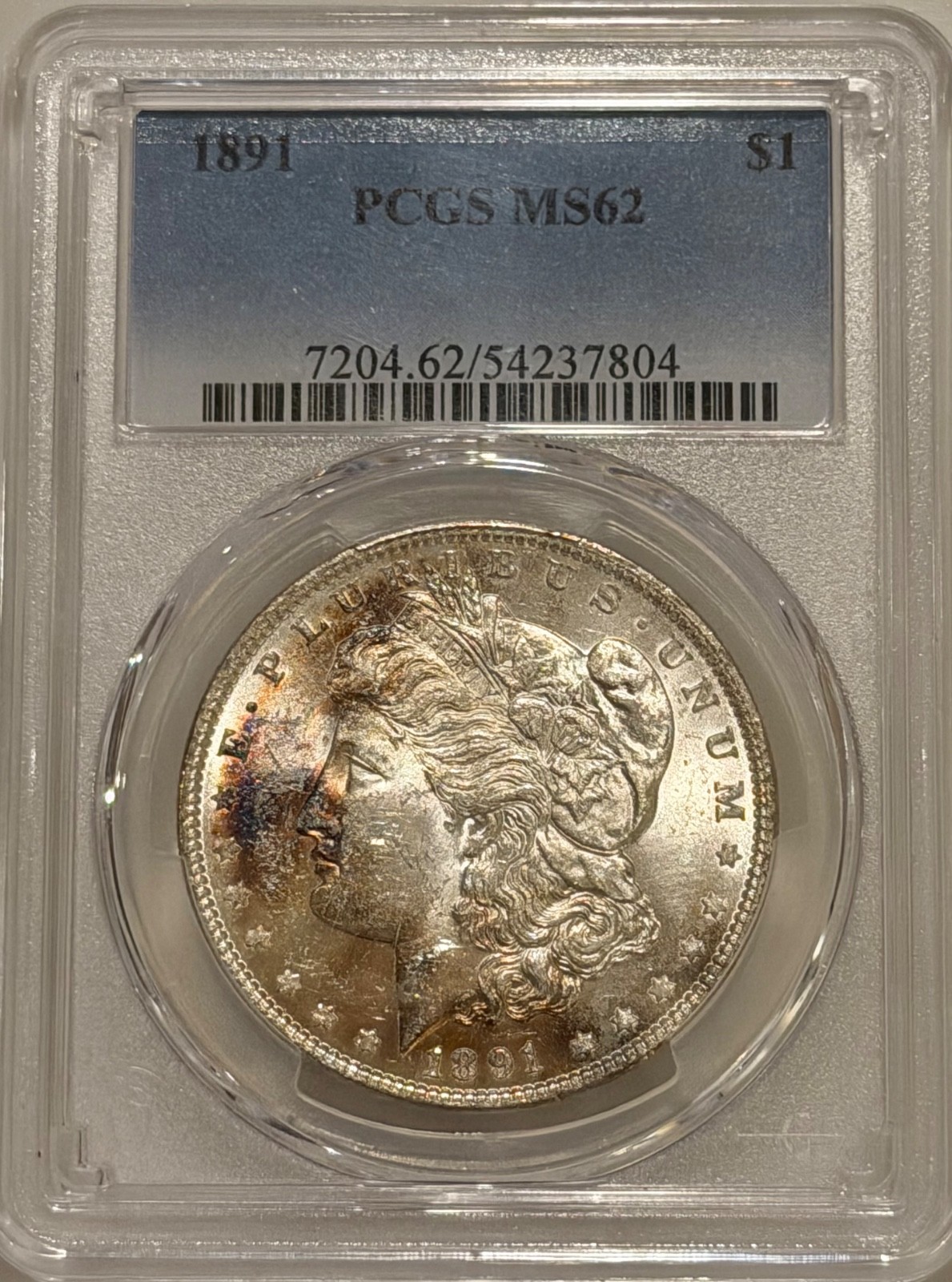 1891 P Morgan Silver Dollar PCGS MS62 Toned/Better Date Morgan 1891 P Morgan Silver Dollar PCGS MS62 Toned/Better Date Morgan
