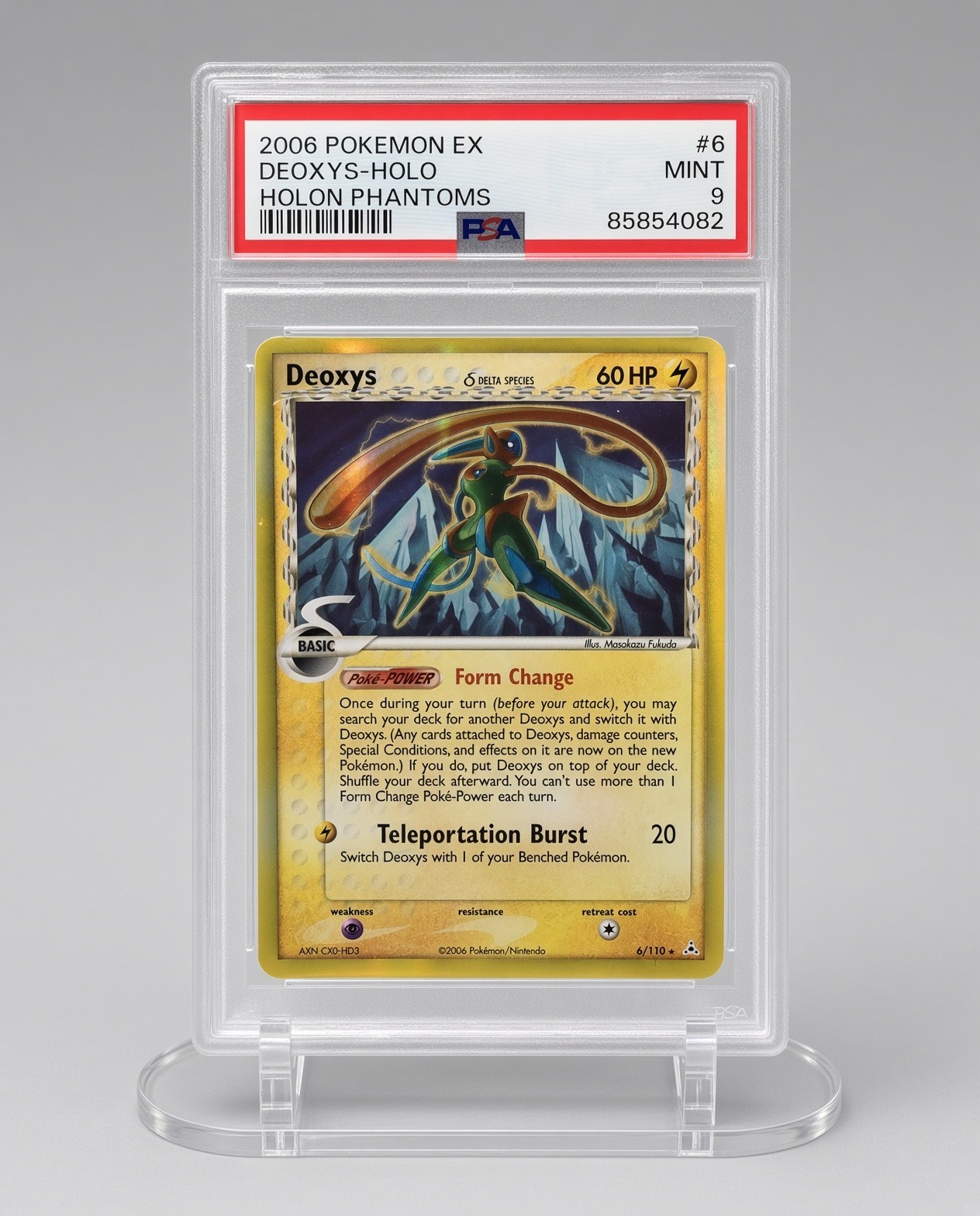 PSA 9 Deoxys Pokémon Card 6/110 ex Holon Phantoms 2006 Delta Species Holo PSA 9 Deoxys Pokémon Card 6/110 ex Holon Phantoms 2006 Delta Species Holo