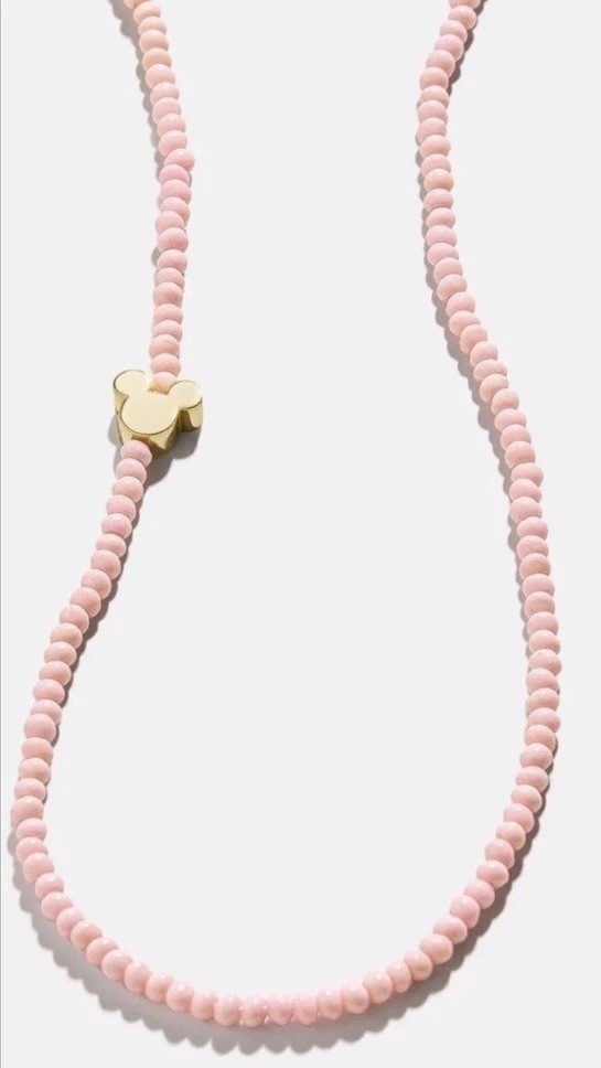 NEW Baublebar x Disney Mickey Mouse Necklace Rose Quartz Pink Beads Gold Mickey