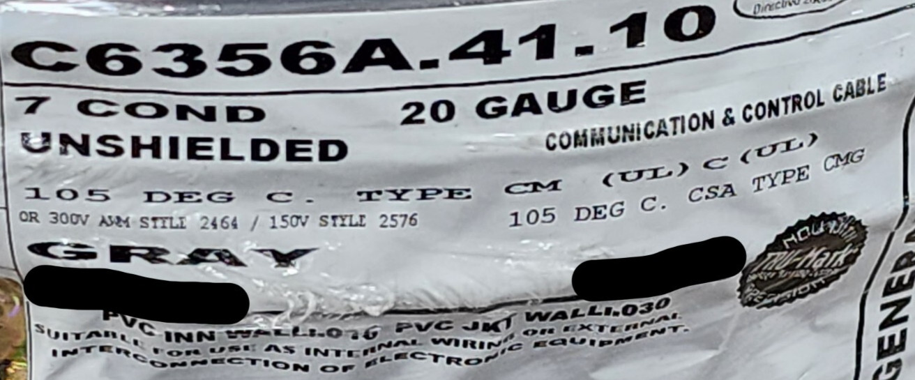 Carol C6356A 20/7C Tinned Copper Control/Communication Cable UL-2464/2576 /50ft