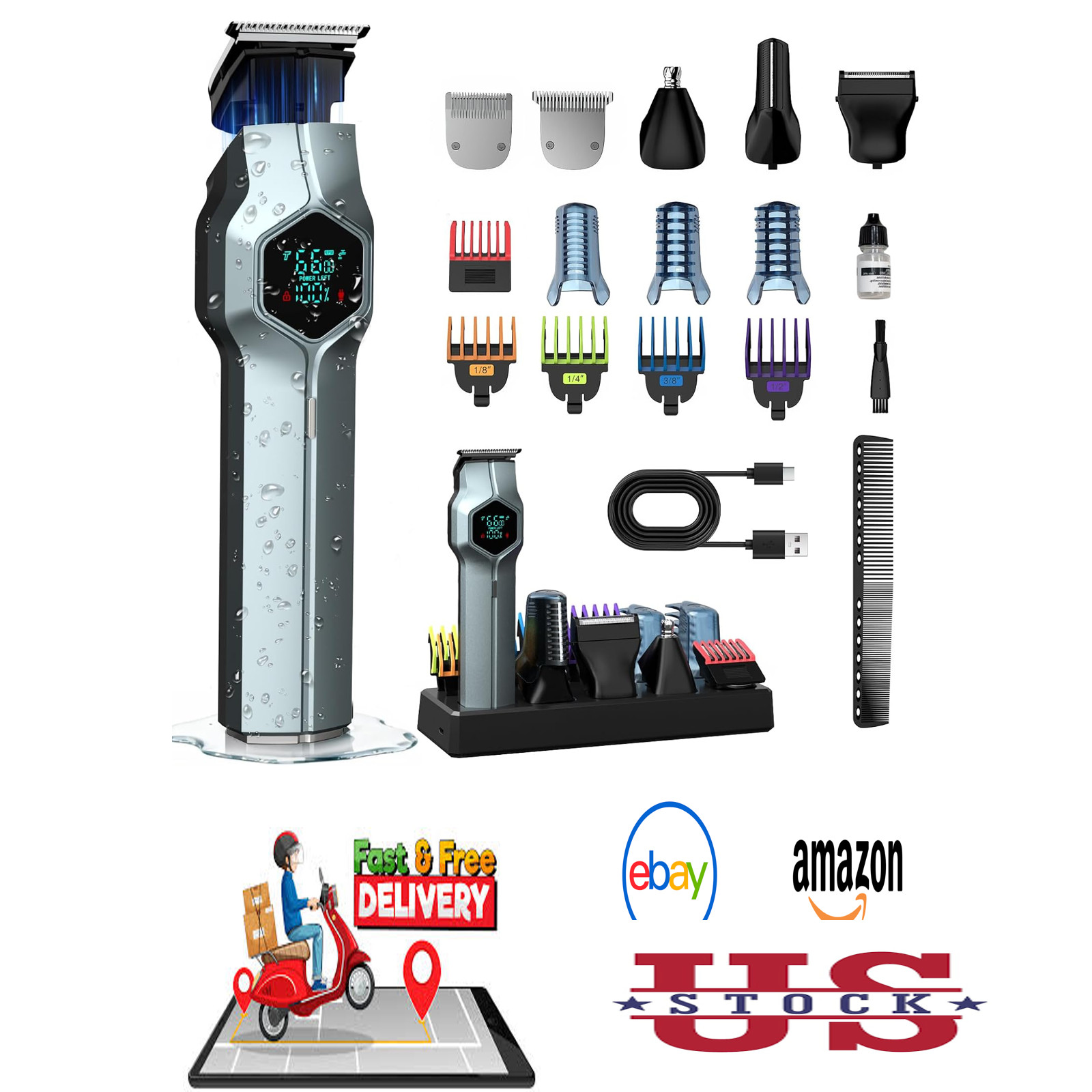 Beard Trimmer for Men Magnetic Snap-on Replacement Heads Blue Beard Trimmer for Men Magnetic Snap-on Replacement Heads Blue