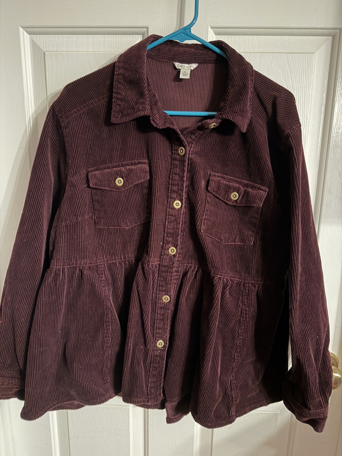 VTG Women’s Corduroy Jacket Wide Wale Cato Purple  High Waist Metal Buttons XL