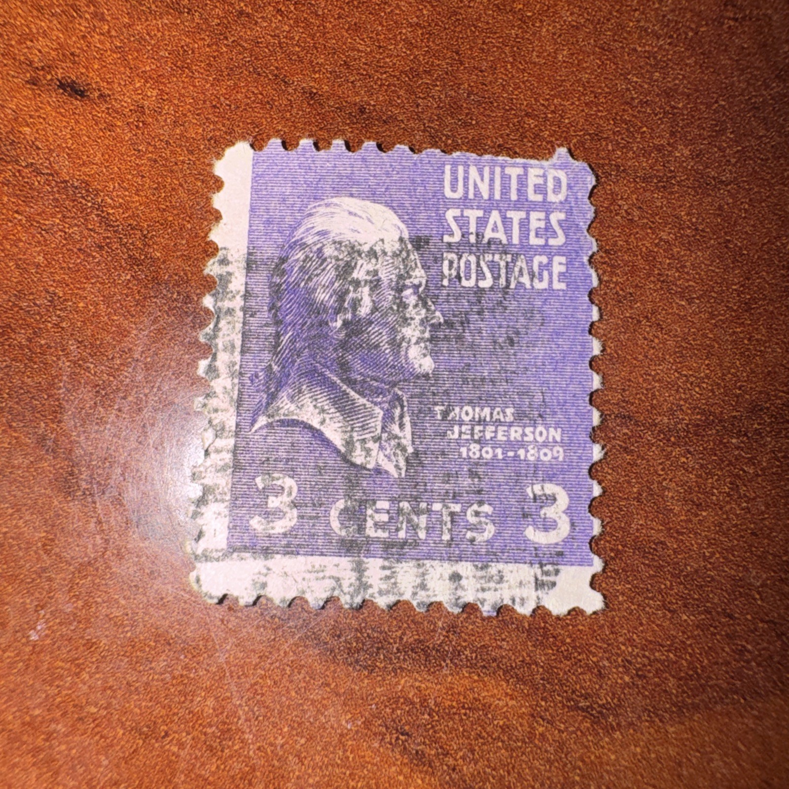 Vintage Violet Thomas Jefferson 3 Cent US Postage Stamp Vintage Violet Thomas Jefferson 3 Cent US Postage Stamp