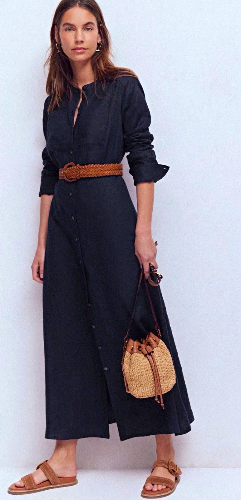 Boden Linen Navy Shirt Dress Midi 2R Button Front Belted Pockets Long Sleeve Boden Linen Navy Shirt Dress Midi 2R Button Front Belted Pockets Long Sleeve