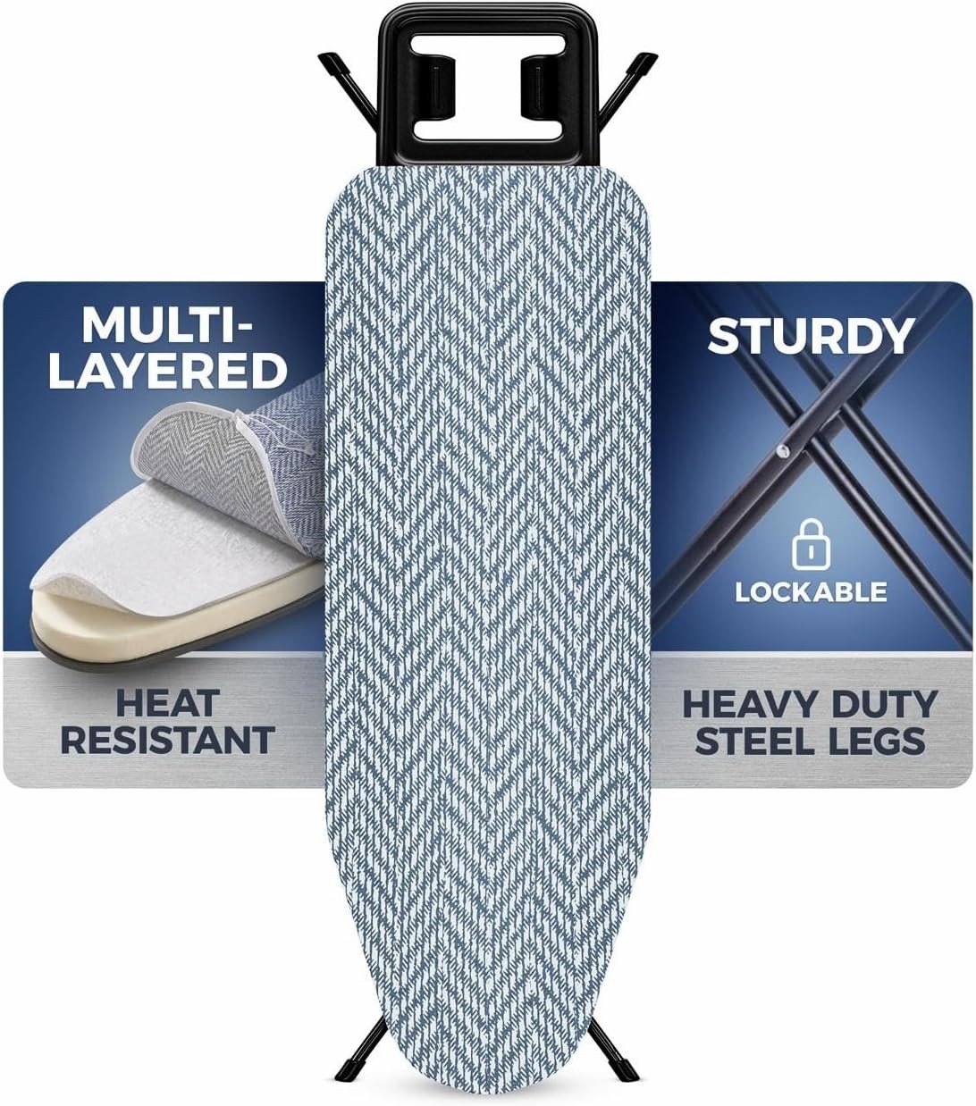Full Size Ironing Board Heavy Duty Adjustable Height Iron Rest Folding 43\
