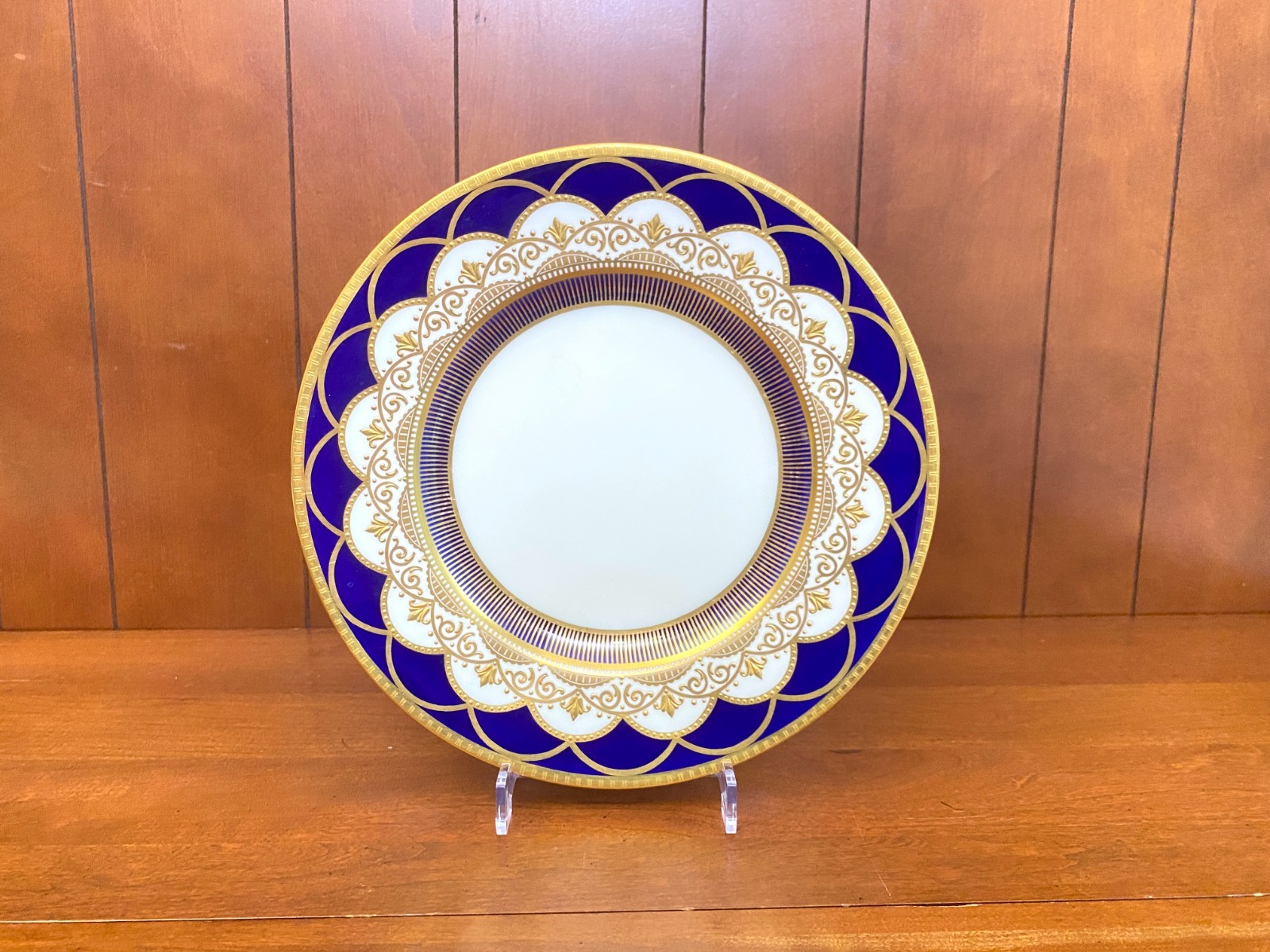 Minton for Tiffany & Co Cobalt Blue Gold Gilt Dinner Plate, Neoclassical, mint