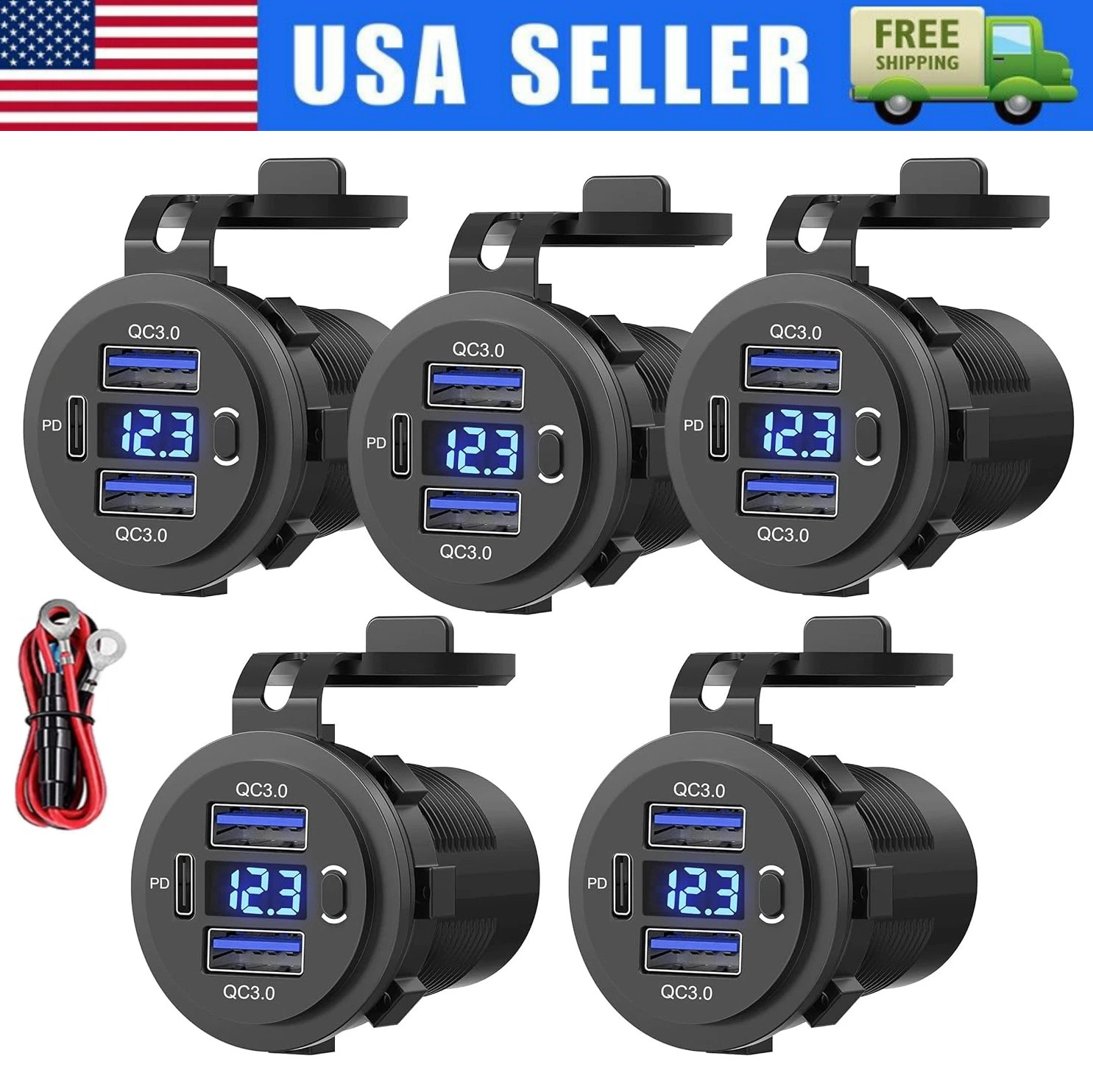 12V-24V PD+QC3.0 Dual USB Car Fast Charger Power Socket Outlet LED Voltmeter LOT 12V-24V PD+QC3.0 Dual USB Car Fast Charger Power Socket Outlet LED Voltmeter LOT