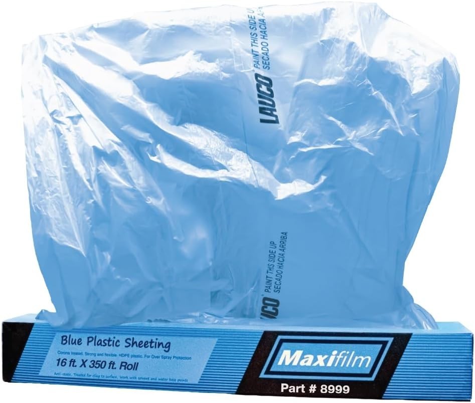 MAXIFILM 16ft x 350ft Roll of Blue Overspray Paintable Masking Plastic Sheeti...