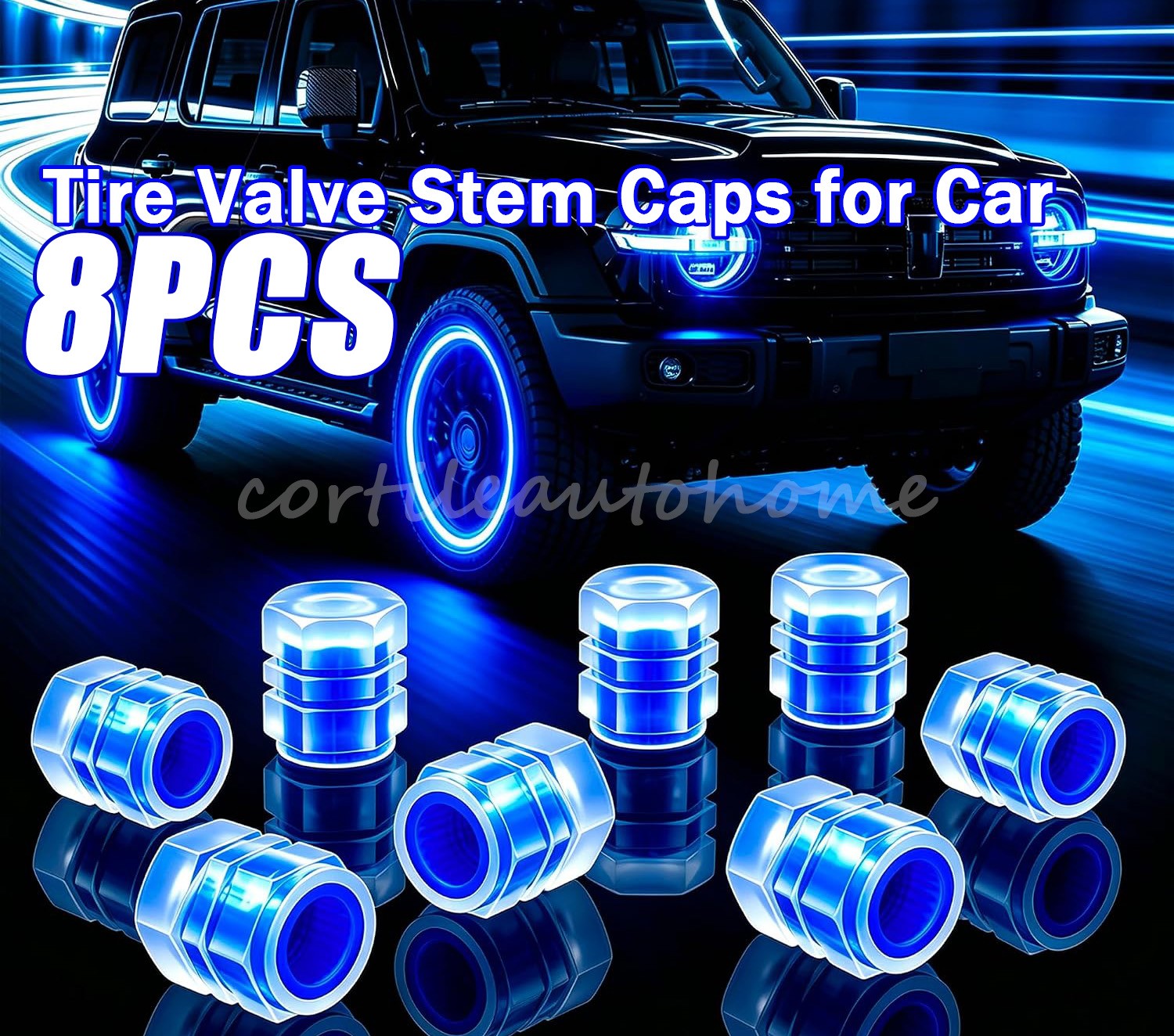 8PCS Luminous Tire Valve Stem Caps for Car Fluorescent Glow in The Dark Air Cap