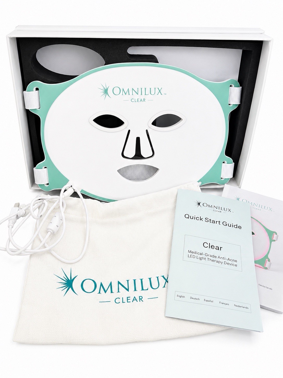 Omnilux Clear LED Face Therapy Mask Anti-Acne Device Open Box Tested(Never Used)