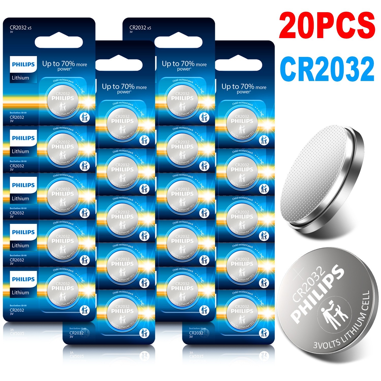 20Pcs -100Pcs PHILIPS CR2032 3V Lithium Coin Cell Button Battery CR 2032 ECR2032