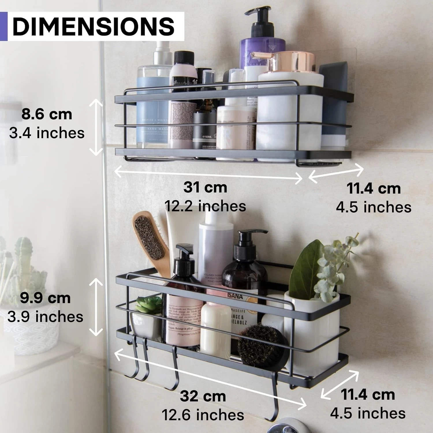 2-Pack Large Adhesive Shower Organizer, Large Shower Caddy, No Drill - 2 pack