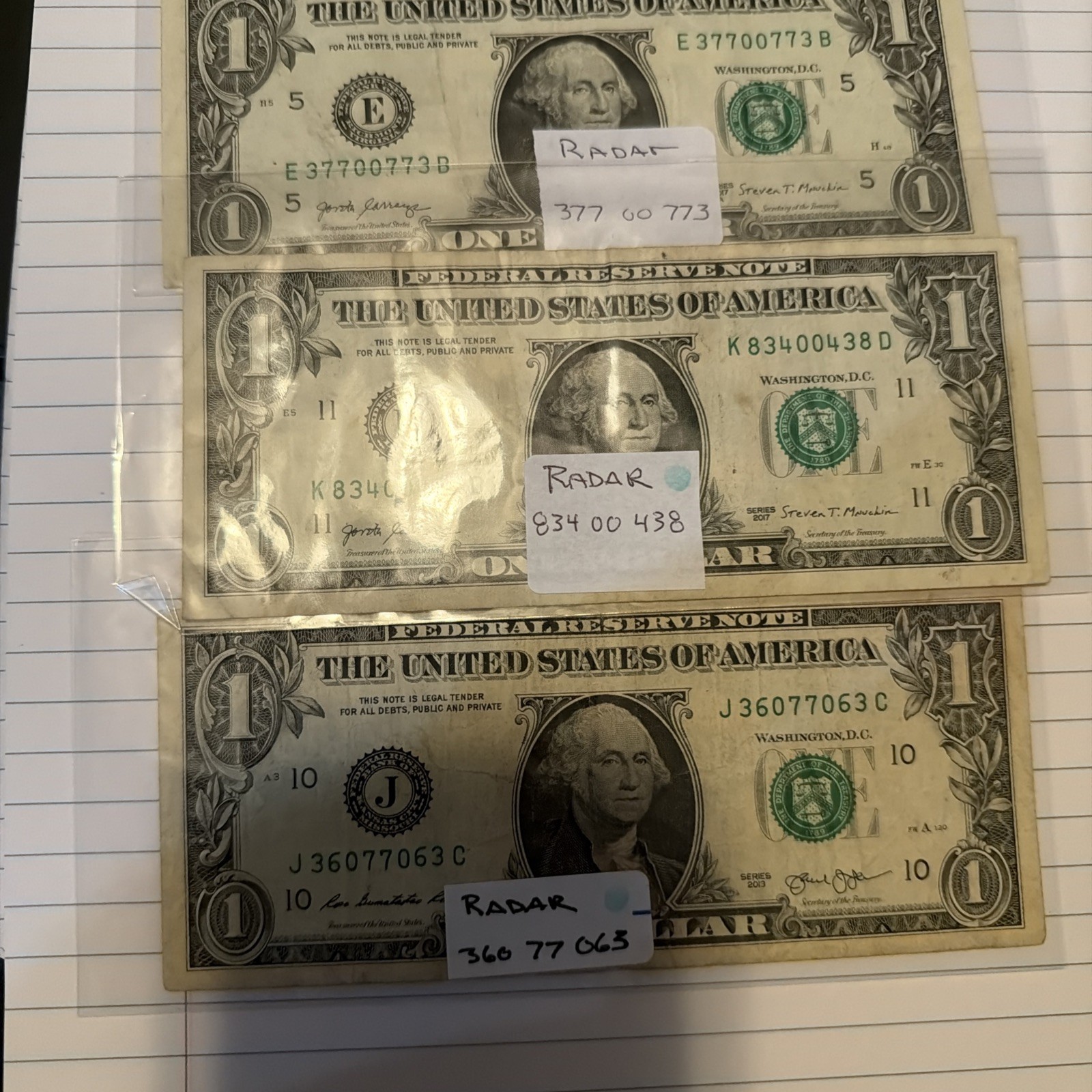 3 X Radar Palindrome Notes, Fancy Serial Number 3 X Radar Palindrome Notes, Fancy Serial Number