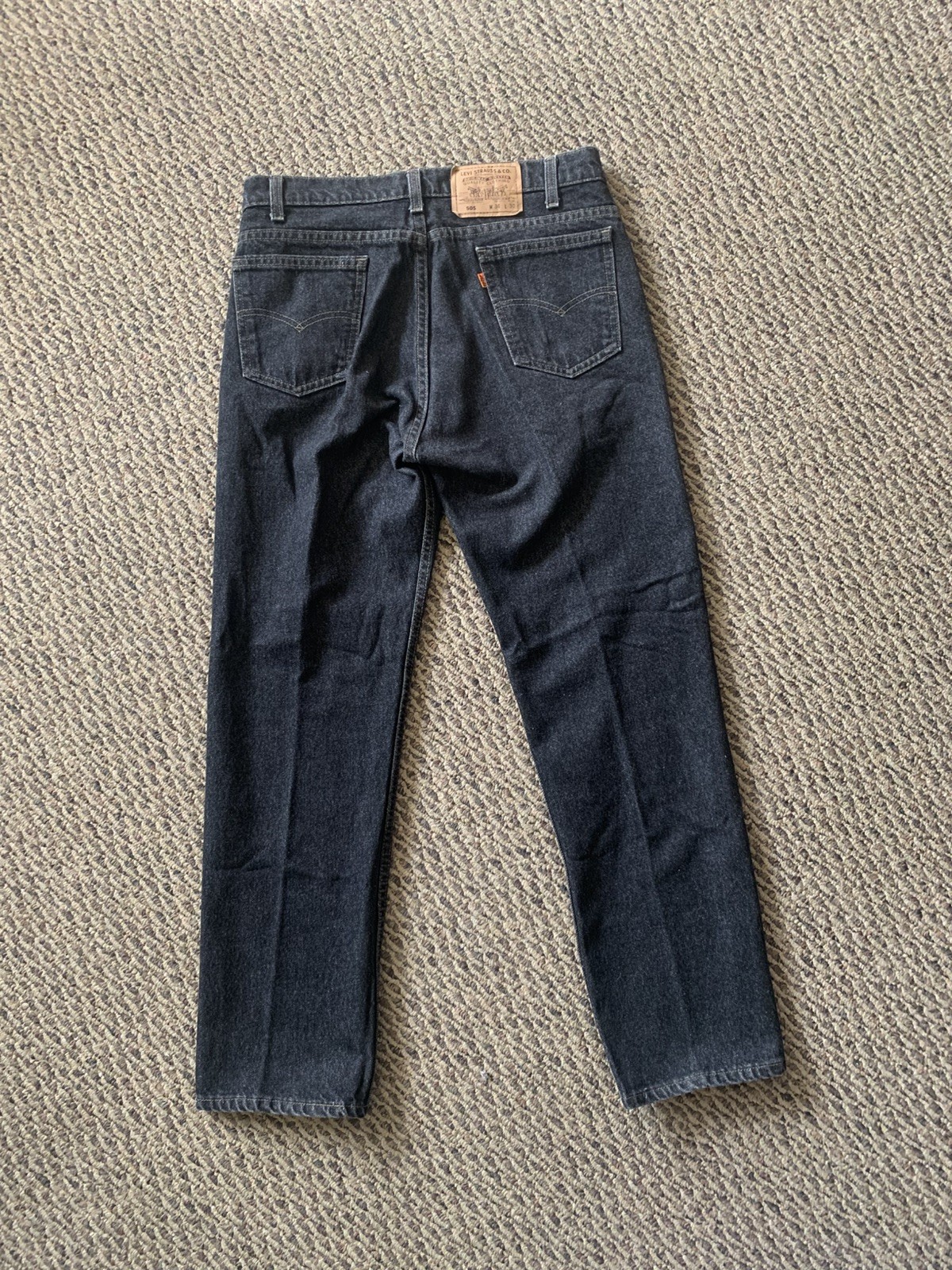 Vintage 1996 Levi\'s 505 Jeans 34x32 Black Stone Wash Distressed Faded Denim USA