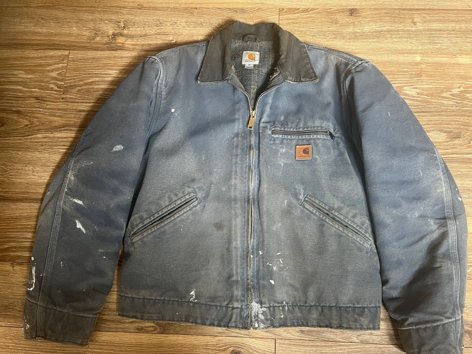 VTG Carhartt J97 Duck Canvas Blanket Lined 2 Tone Detroit Jacket Distressed MED