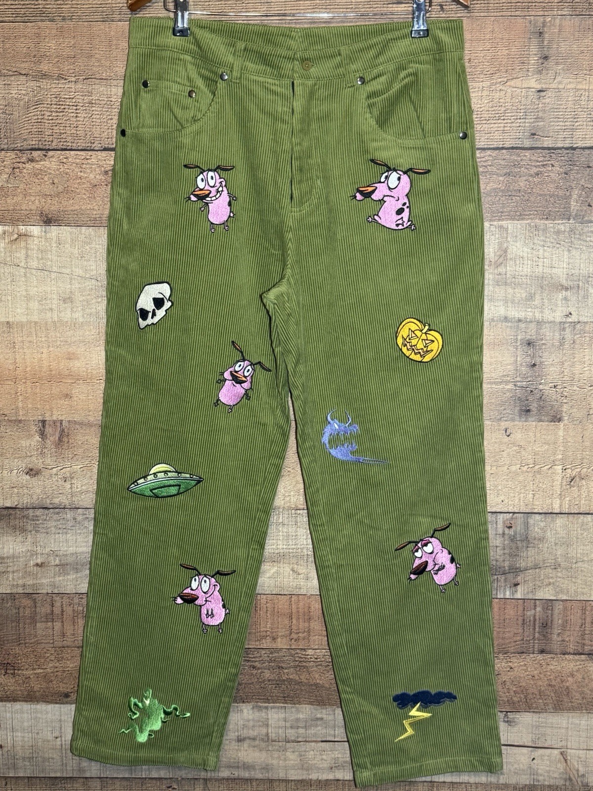 Dumbgood Unisex Medium Green Courage the Cowardly Dog Corduroy Pant