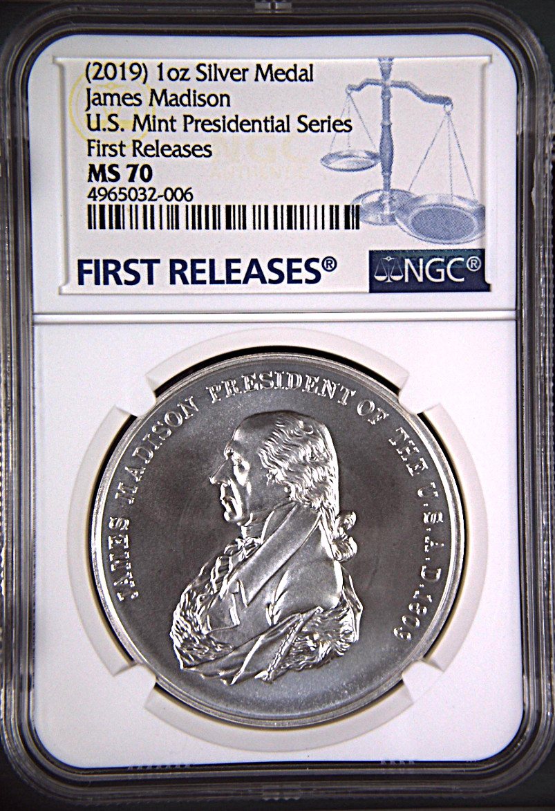 James Madison Presidential Series Silver Medal NGC MS 70 FR = 4th President