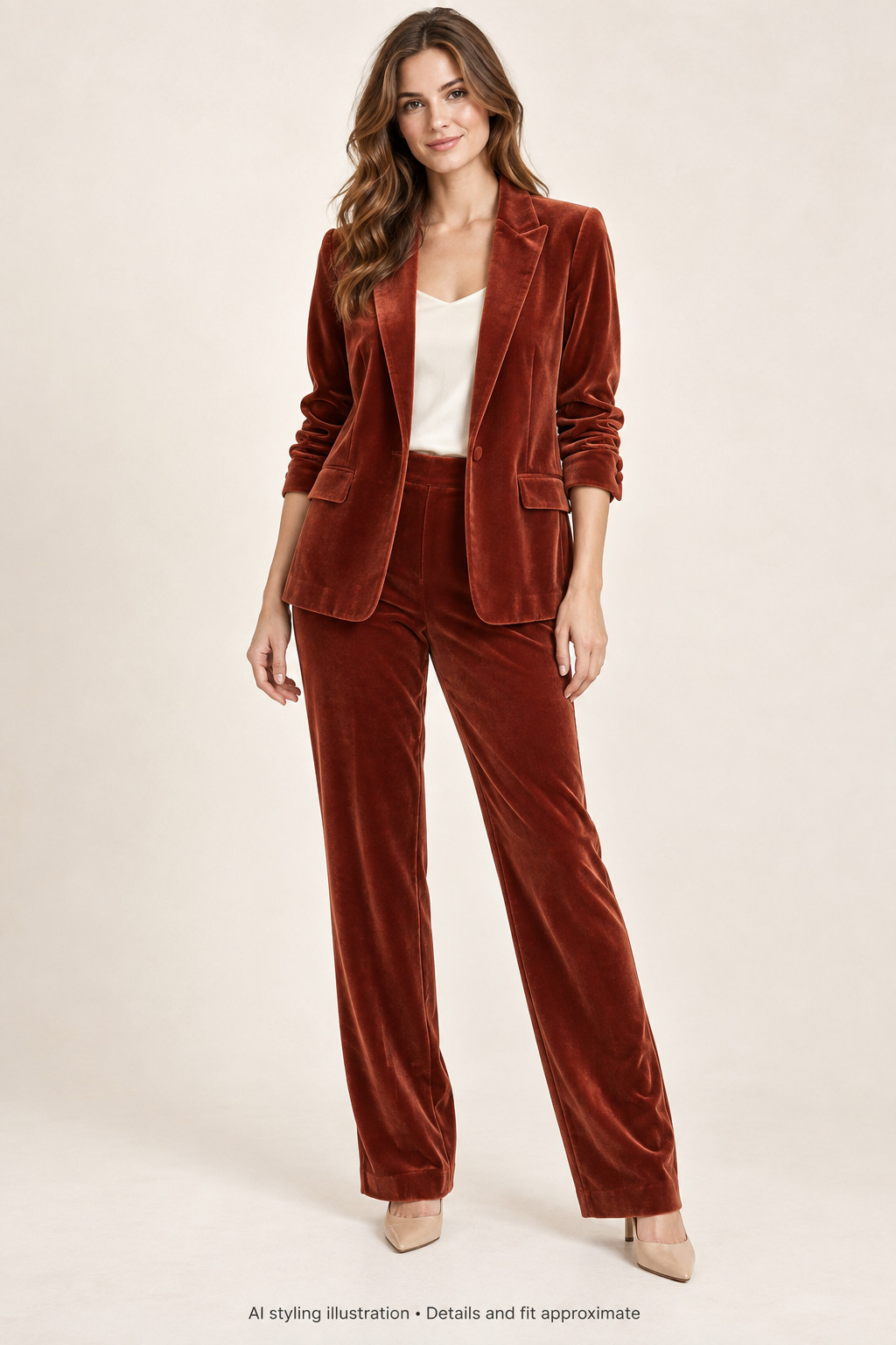NWT Skies are Blue Womens Velvet Red Rust Suit Blazer XS and Matching Pants XS NWT Skies are Blue Womens Velvet Red Rust Suit Blazer XS and Matching Pants XS
