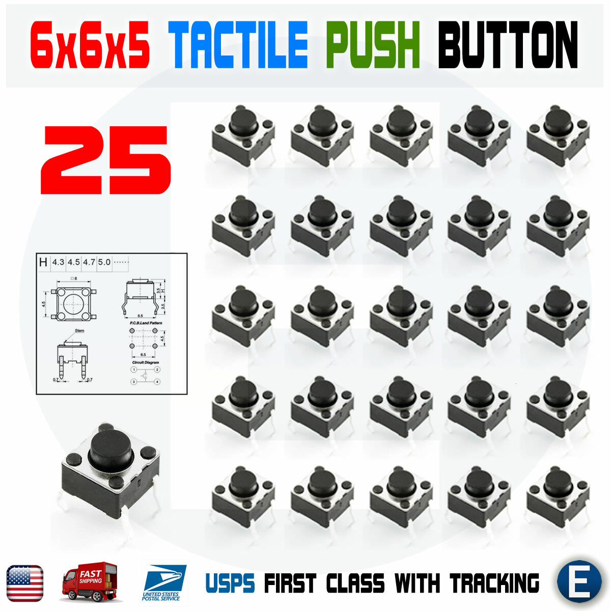 25Pcs 6x6x5mm PCB Momentary Tactile Tact Push Button Switch 4 Pin DIP Micro 25Pcs 6x6x5mm PCB Momentary Tactile Tact Push Button Switch 4 Pin DIP Micro