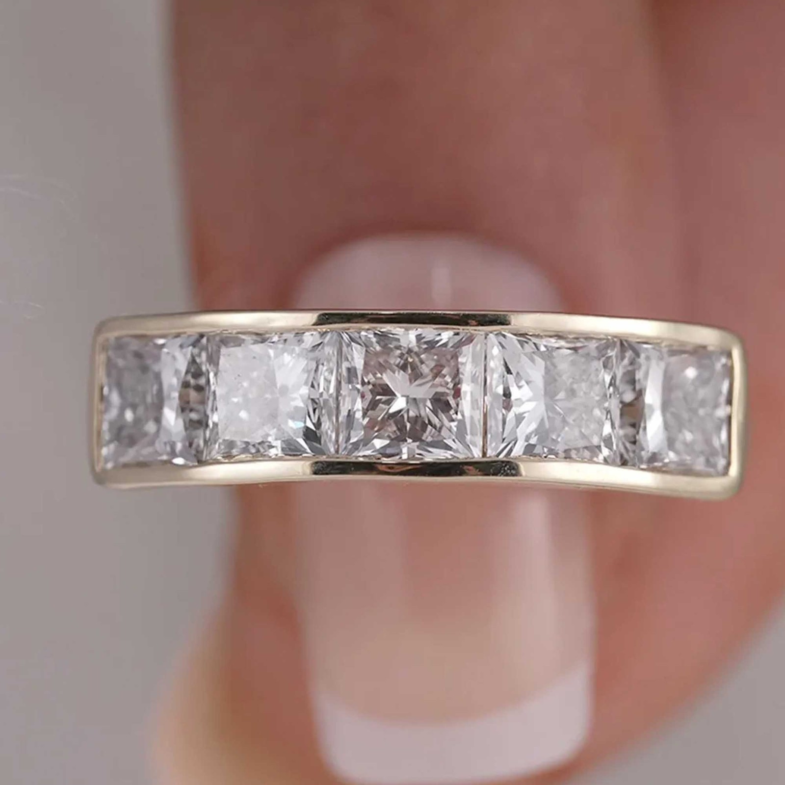 2CTW Princess Cut Moissanite Half Eternity Band For Women 14k Yellow Gold Plated