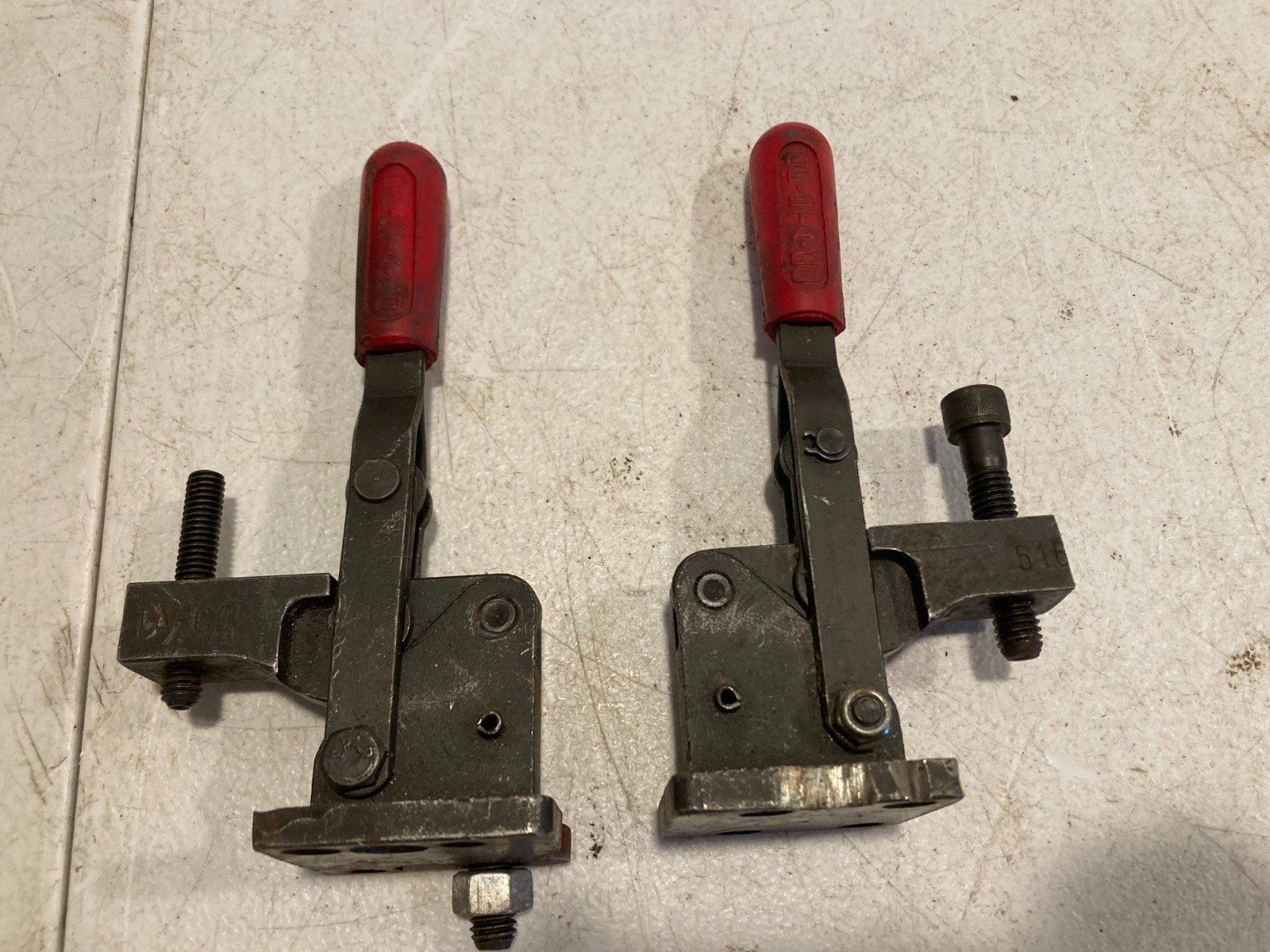 Pair Vintage DE-STA-CO 516 Hold Down Toggle Clamps Red Handle Workholding