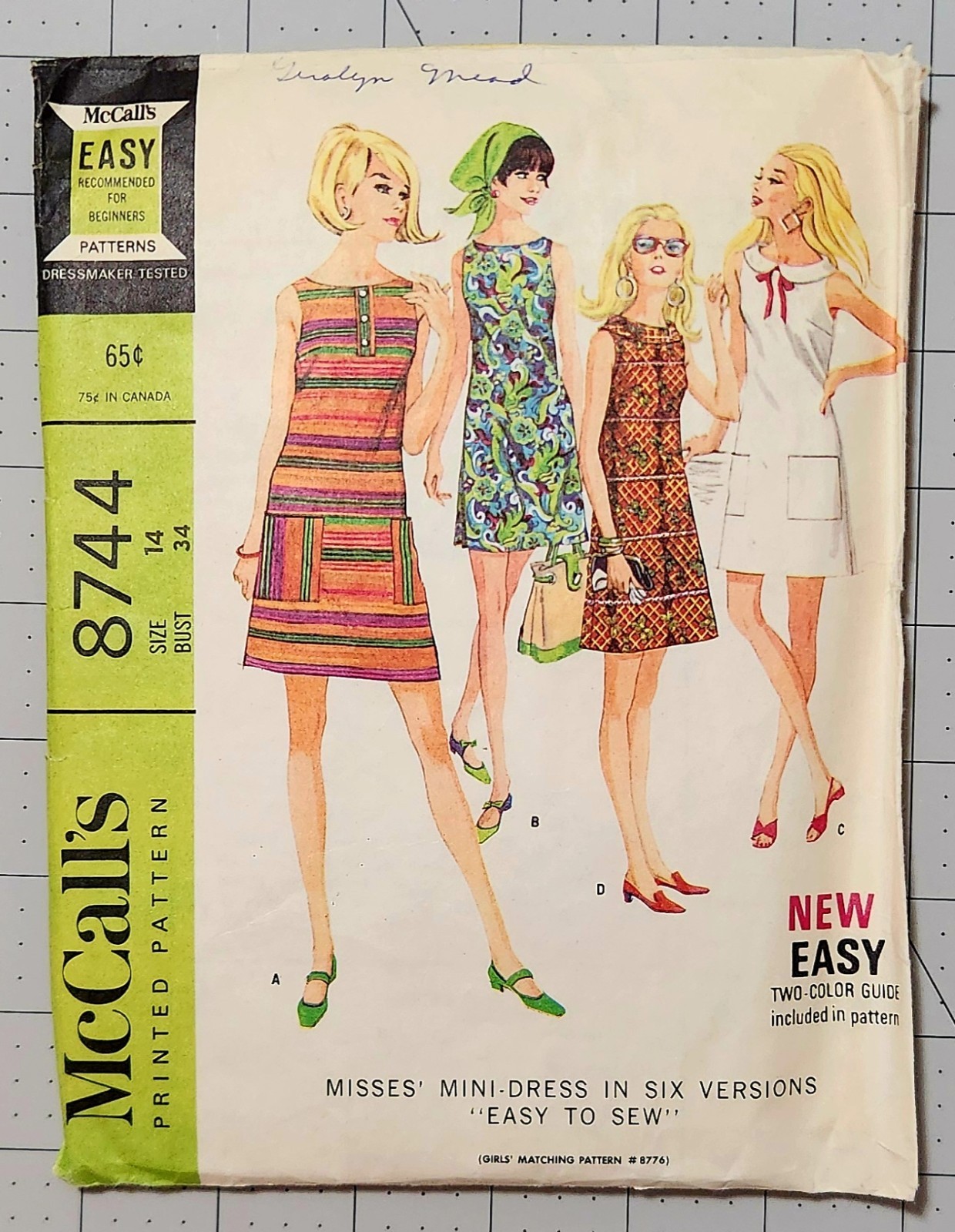 Vintage 1967 McCall's Misses Sewing Pattern 8744 Size 14 