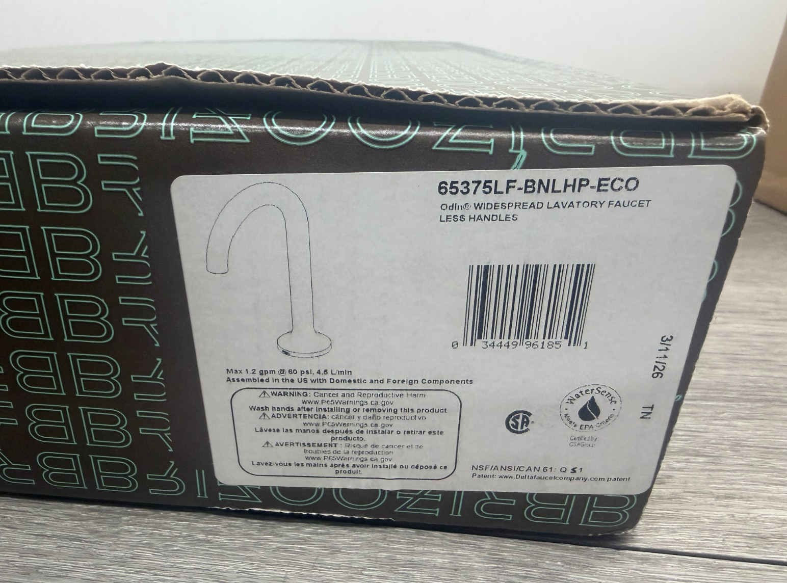 Brizo 65375LF-BNLHP-ECO Odin 1.2 GPM Widespread Bathroom Faucet - Less Handles