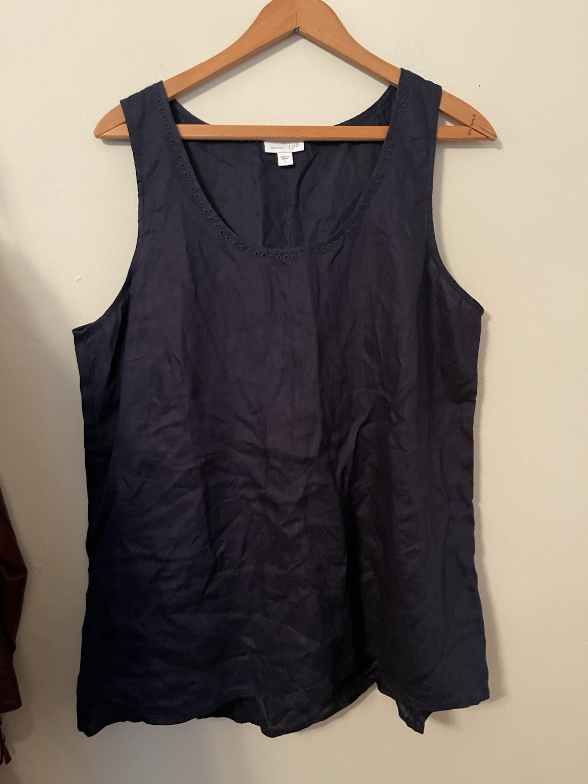 J.Jill Tank Top Navy Blue Love Linen Eyelet Scoop Neck Sleeveless Large L J.Jill Tank Top Navy Blue Love Linen Eyelet Scoop Neck Sleeveless Large L