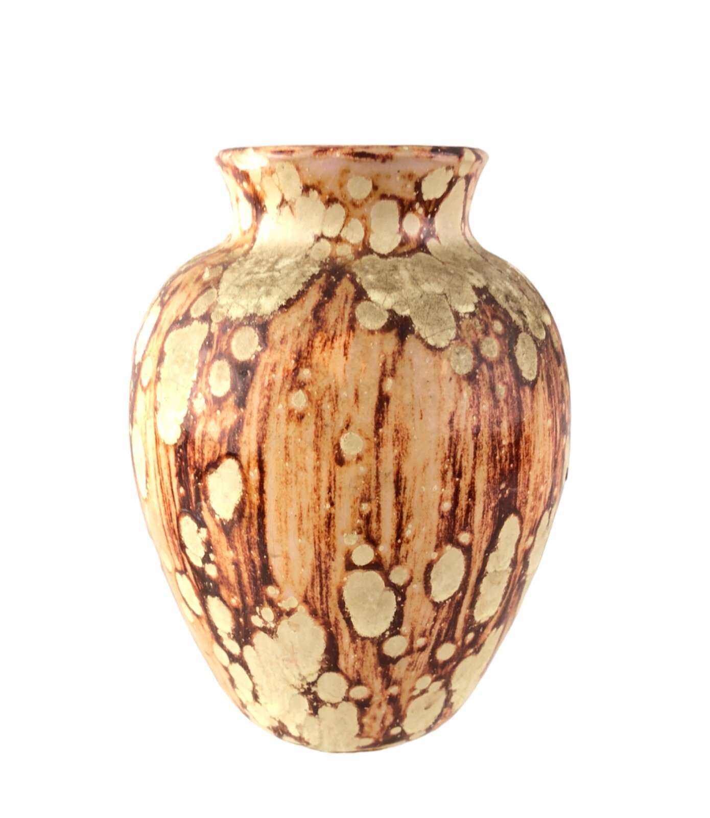 Studio Art Pottery Volcanic Drip Glaze Ovoid Bud Vase Brown Cream 6\