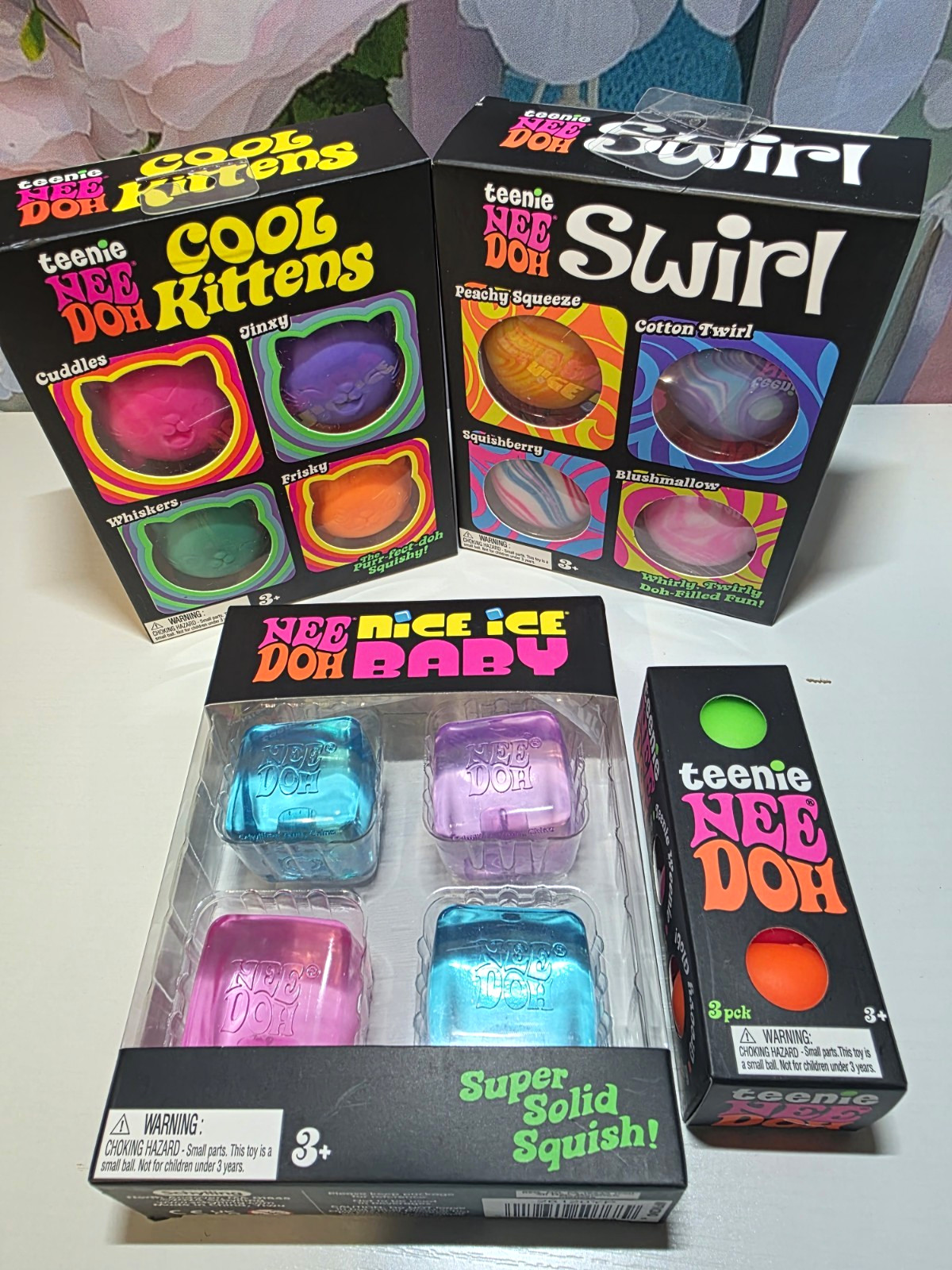 Needoh Teenie 4pc Lot: Cool Kittens, Nice Ice Baby, Swirl, And Groovy Glob