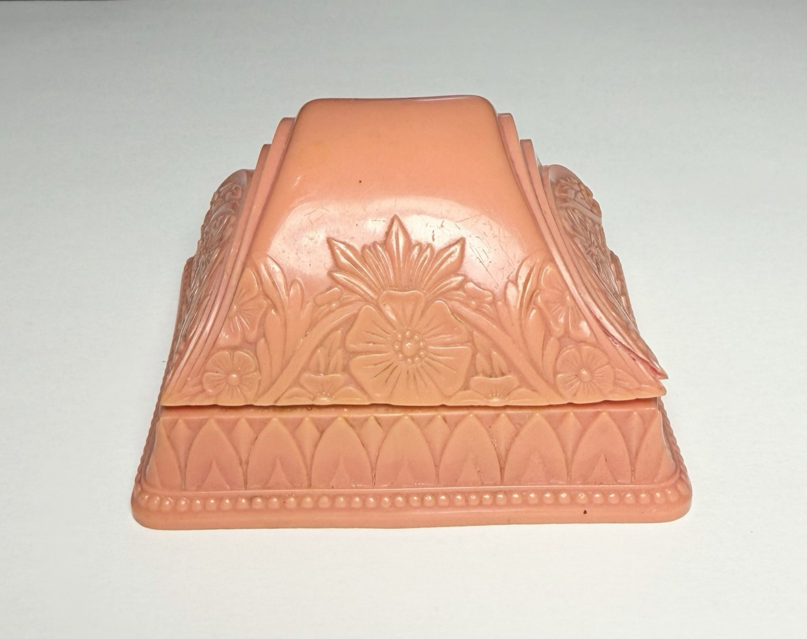 Antique VTG Jewelry Celluloid Art Deco Floral Pink Coral Ring Box Display Read Antique VTG Jewelry Celluloid Art Deco Floral Pink Coral Ring Box Display Read