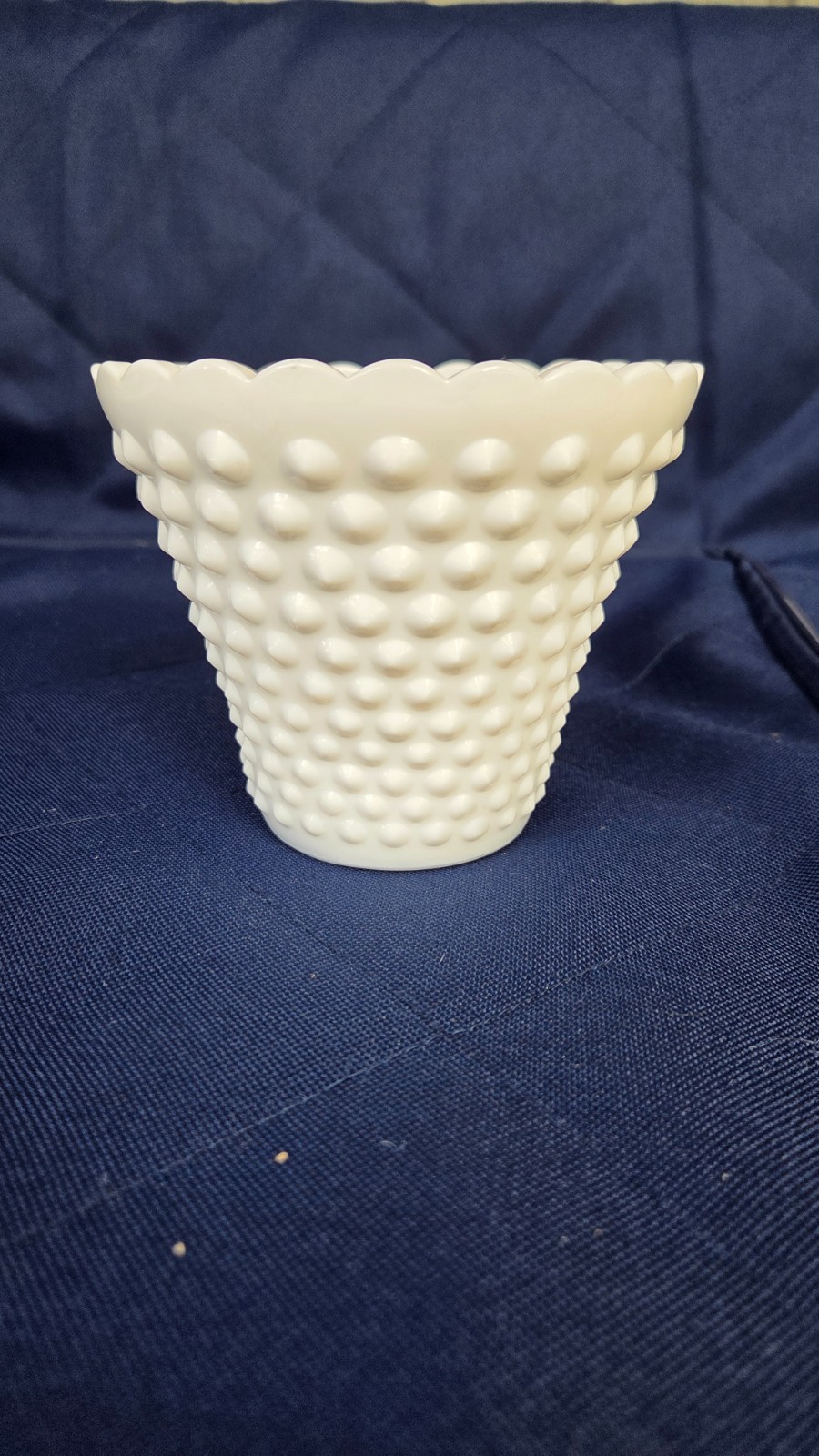 Vintage Fenton Glass Flower Pot Planter Vase White Milk Glass Hobnail