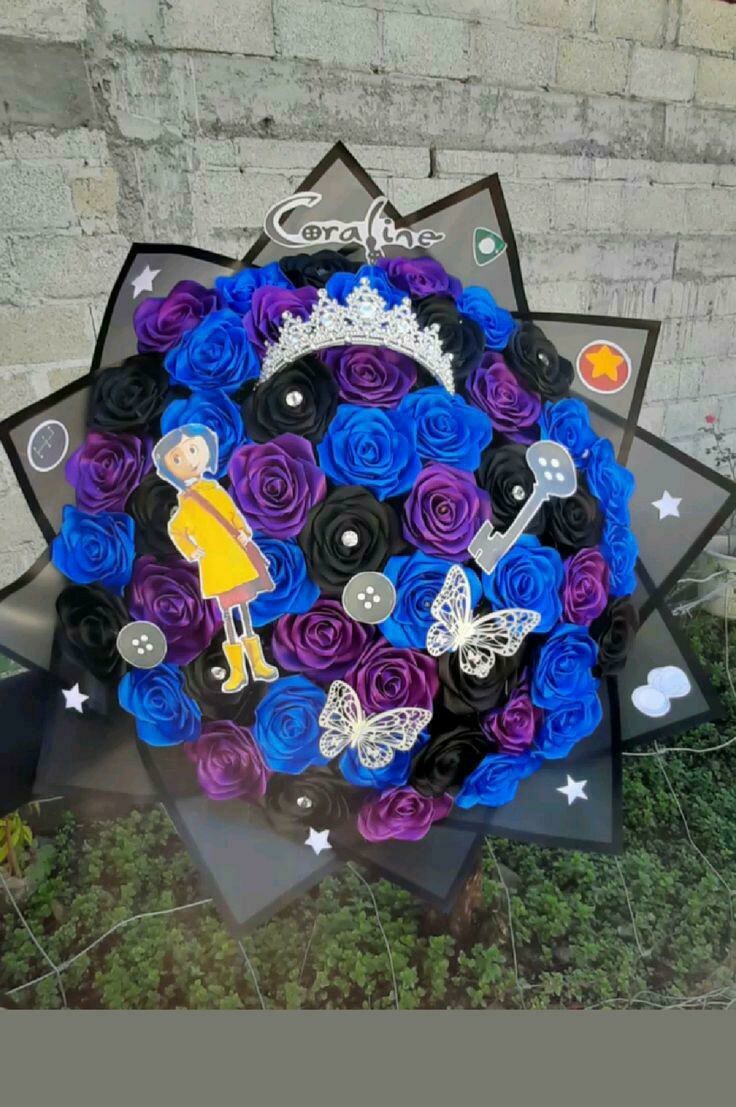 Coraline Eternal Rose Bouquet 50 Ct Roses Purple, Blue, Black Handmade Coraline Eternal Rose Bouquet 50 Ct Roses Purple, Blue, Black Handmade