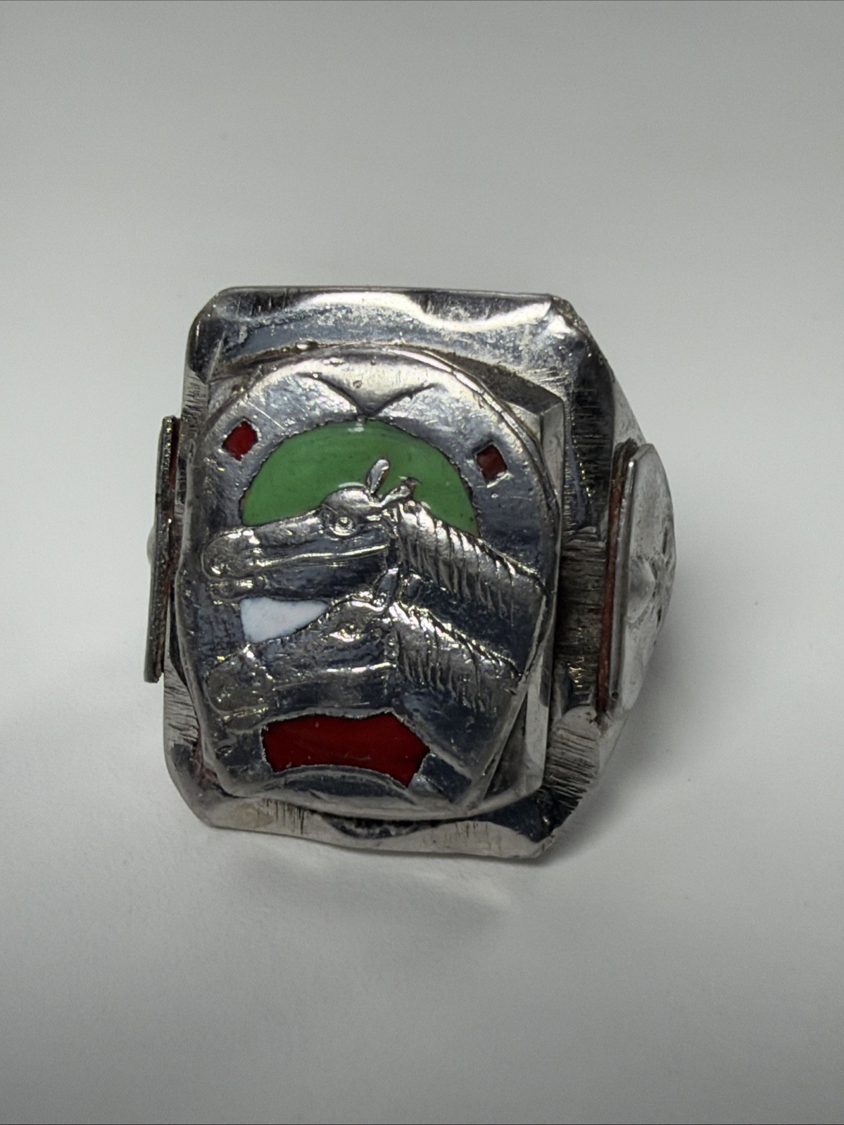 RARE Mexican BIKER Ring 1940s 1950s Vintage Horses  -  size 10.5 - NICE
