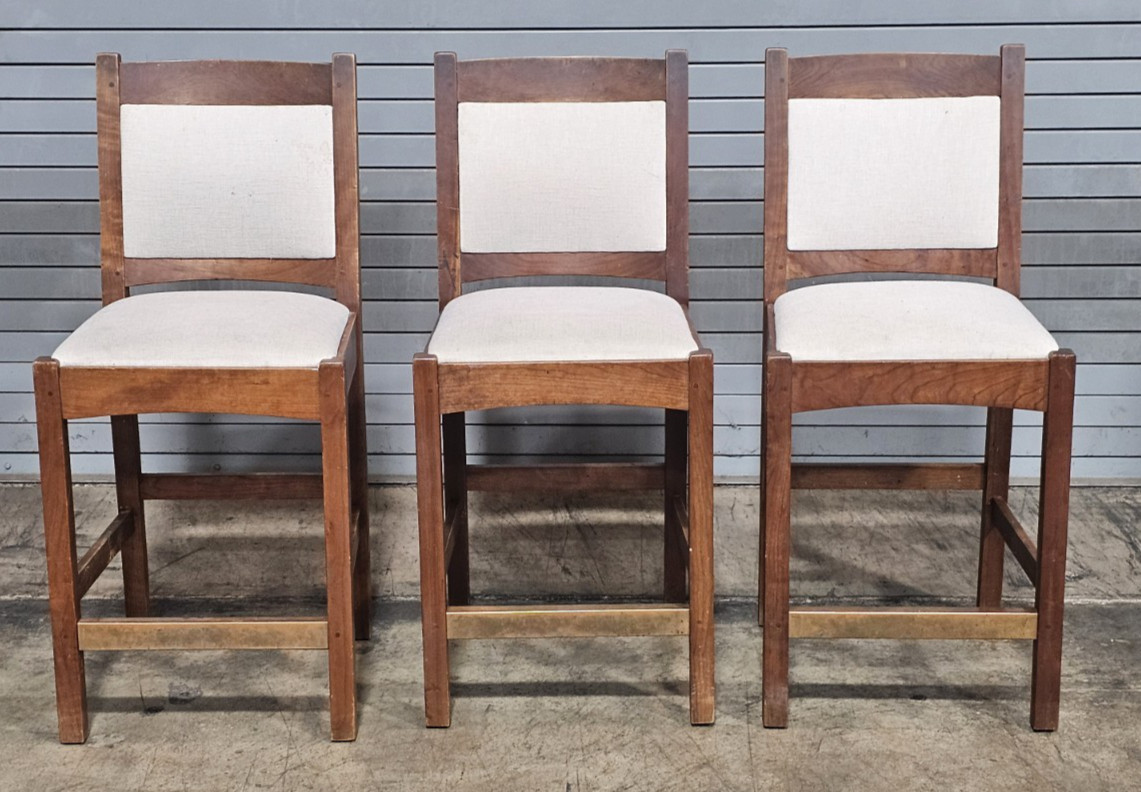 Set of 3 Stickley Mission Style Oak Bar Stools Counter Stools Bar Arm Chairs