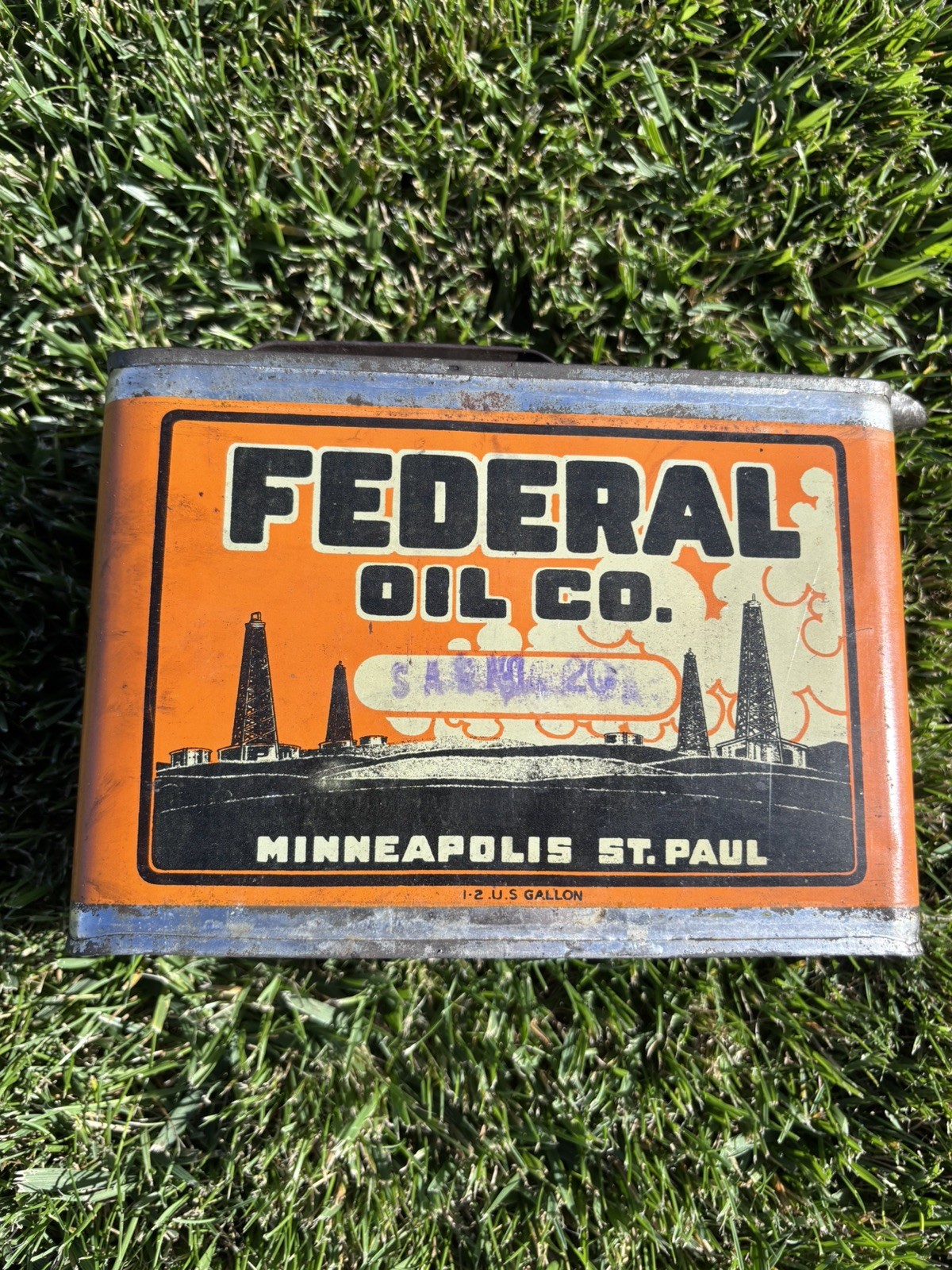 1920-30s Federal Oil Co 1/2 Gallon Can Minneapolis St Paul Minnesota RARE 
