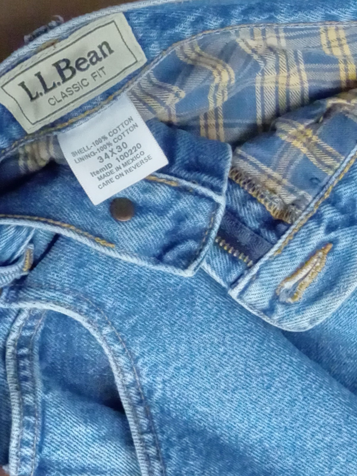 LL Bean Flannel Lined Jeans Mens 36x30 Blue Classic Fit Denim Pants