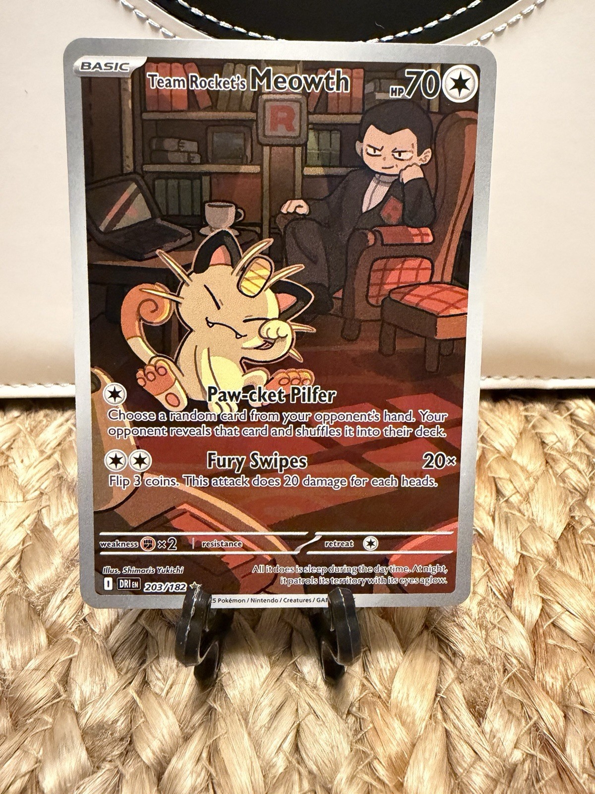 Team Rocket's Meowth 203/182 Sv10: Destined Rivals Holo Near Mint Condition